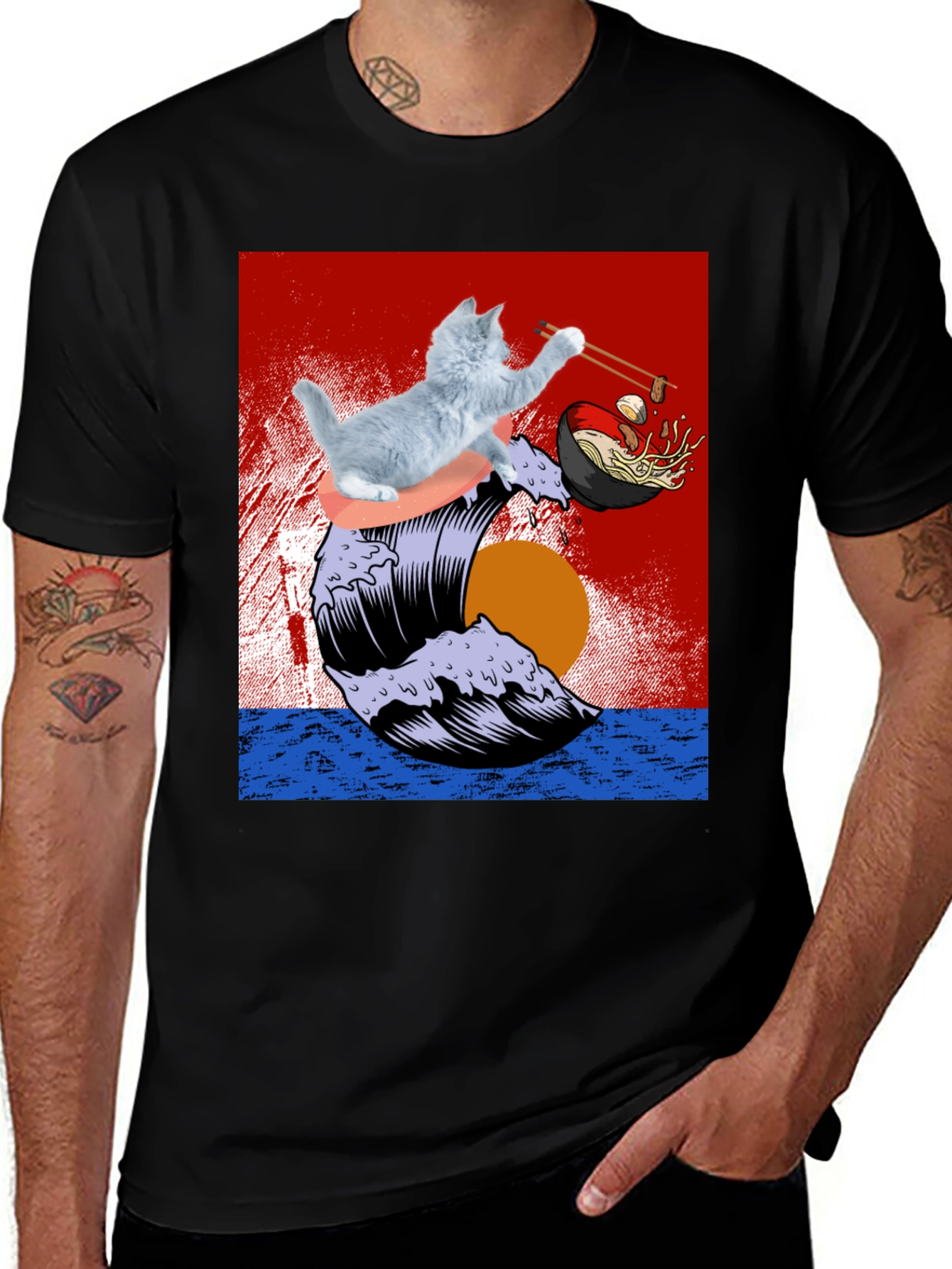Variant 8 of Cat Ramen Wave T-Shirt - Unique Graphic Tee