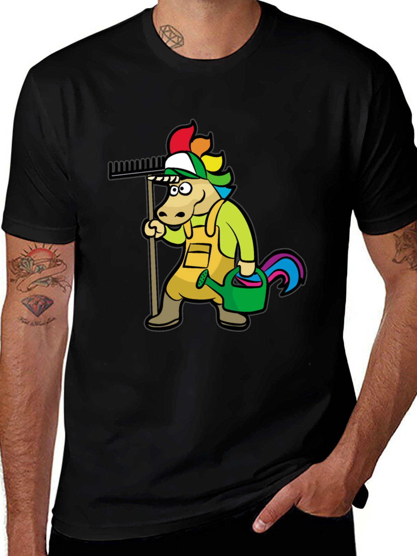 Variant 18 of Unicorn Gardener Graphic T-Shirt - Black Cotton Tee