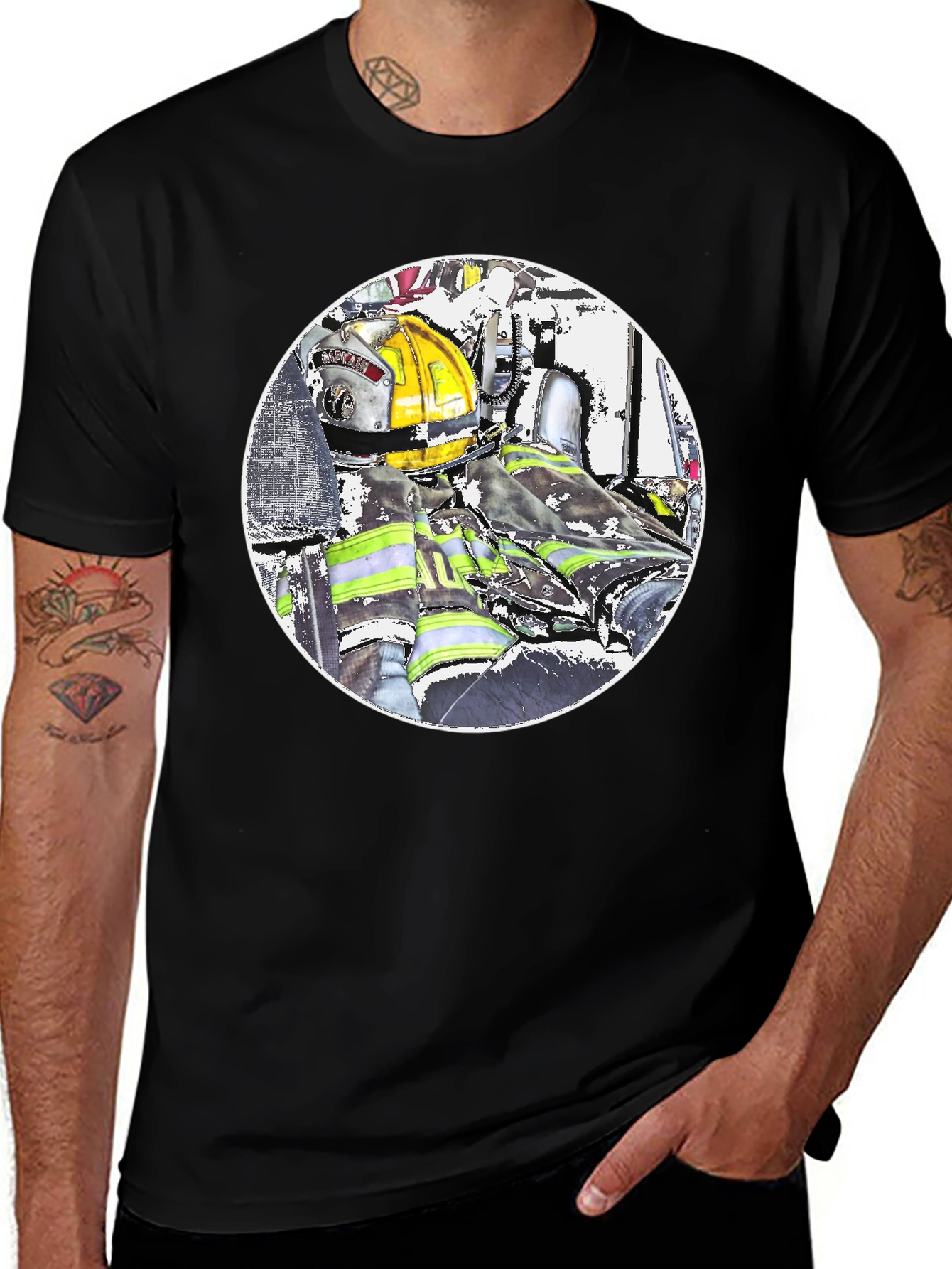 Variant 19 of Firefighter Graphic T-Shirt - Black Cotton Blend