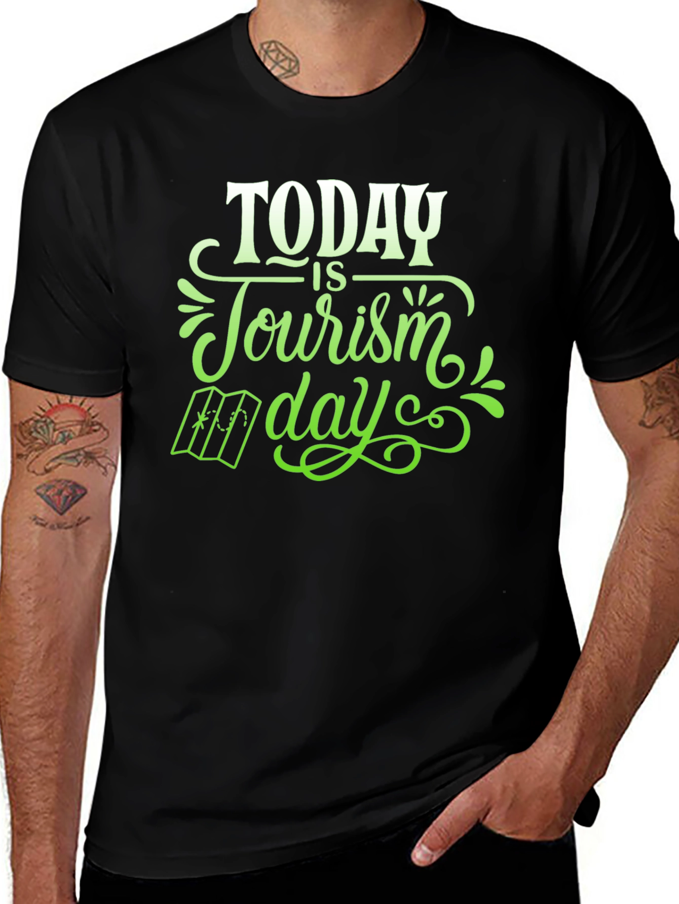 Today is Tourism Day T-Shirt - Black Crew Neck Travel Tee