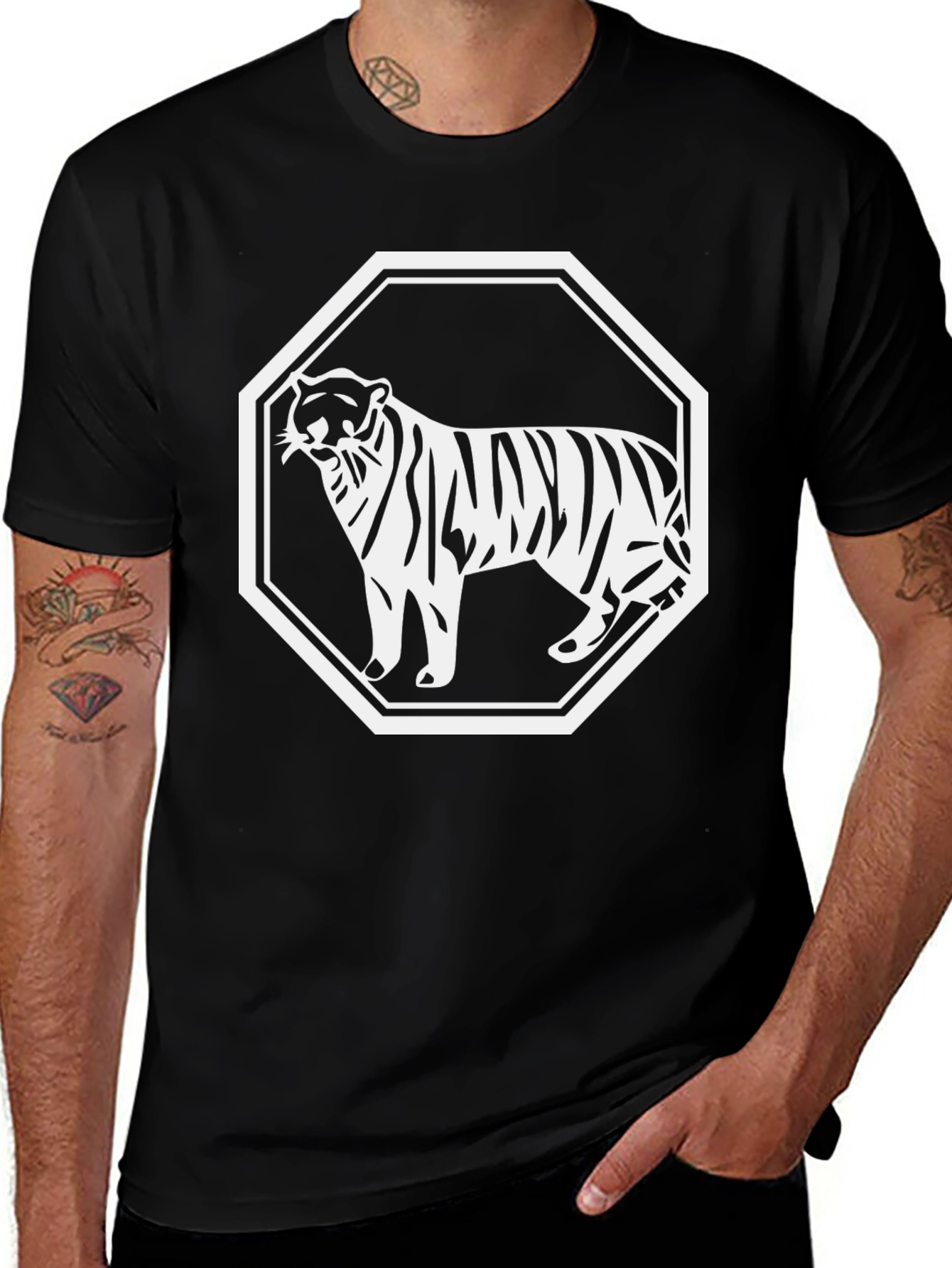 Variant 15 of Black Tiger Graphic Tee - Octagon Design