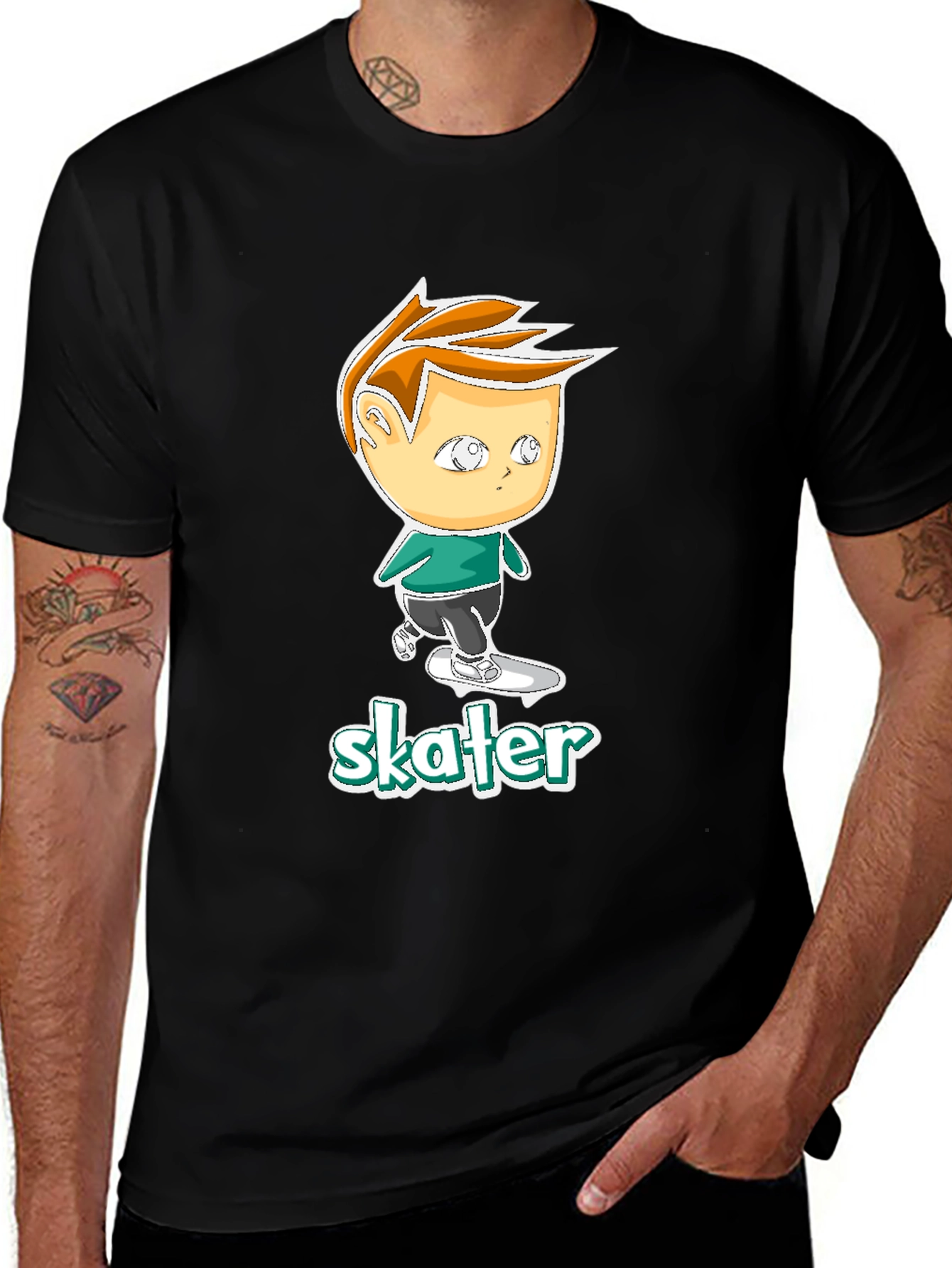 Variant 12 of Cool Skater Boy Cartoon Black T-Shirt