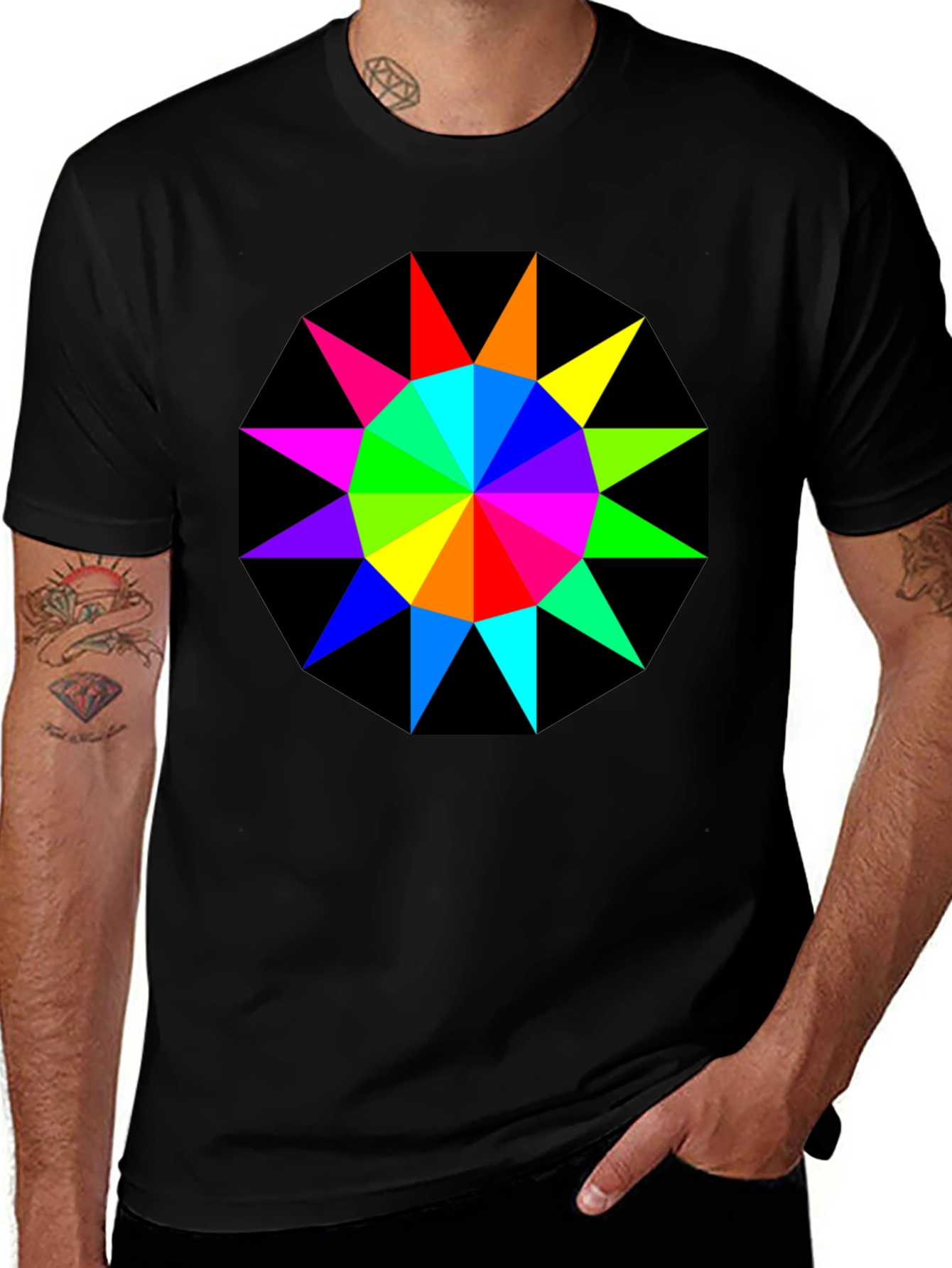 Variant 19 of Rainbow Starburst Graphic Tee - Black