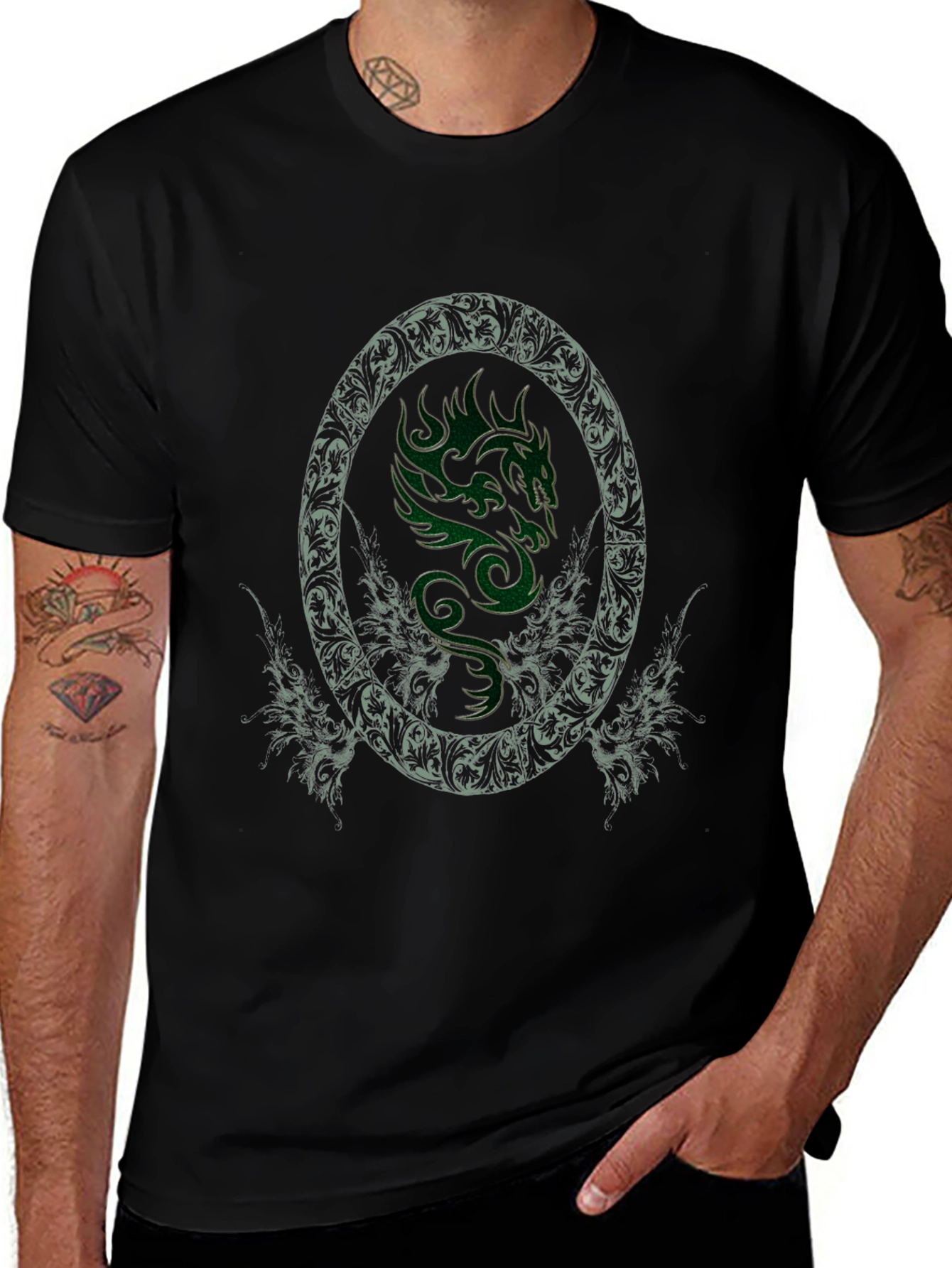 Dragon Graphic Print Black T-Shirt