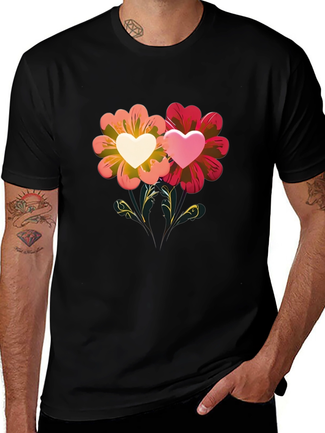 Variant 12 of Floral Heart Graphic Tee - Romantic Design