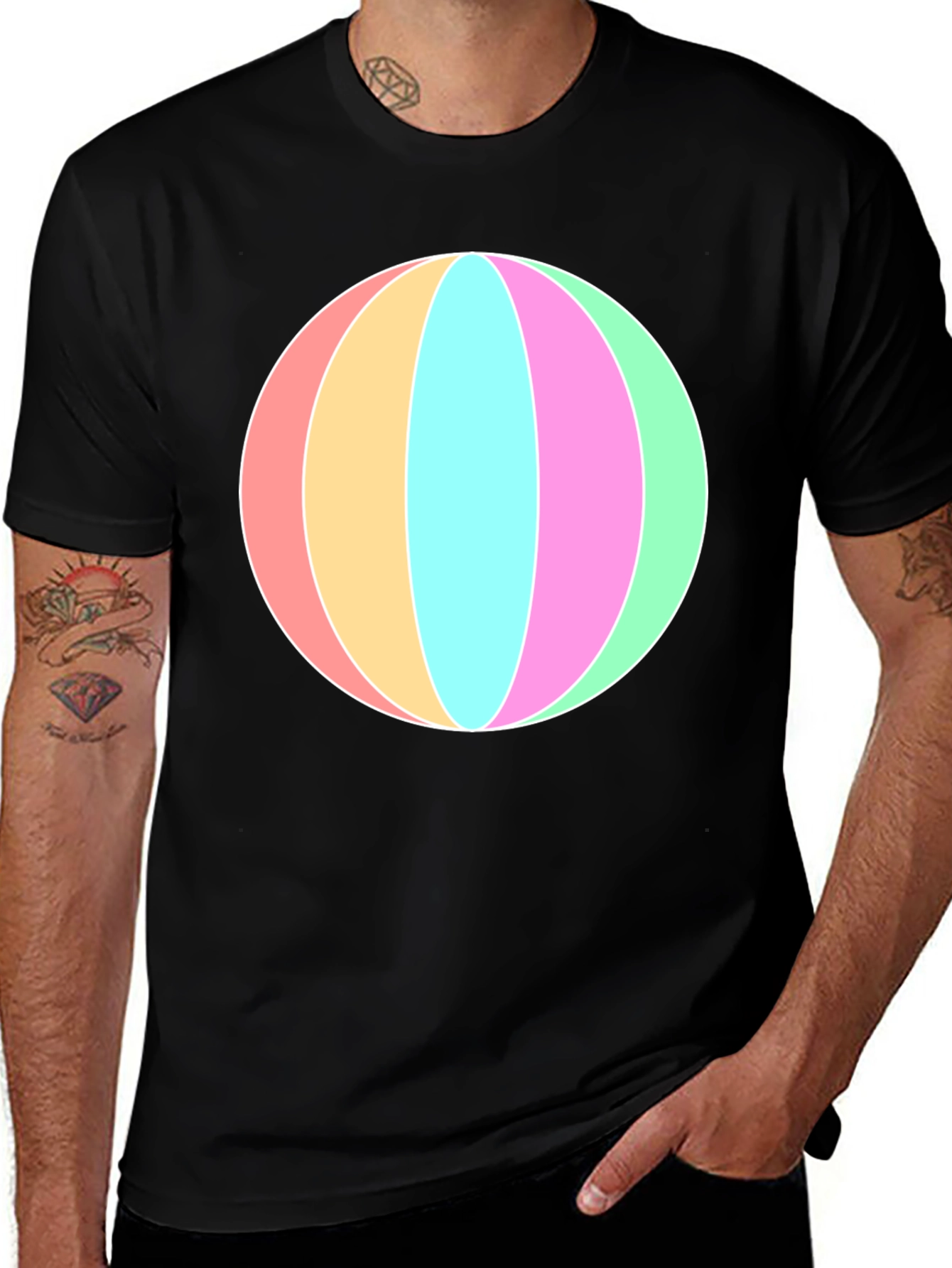 Variant 6 of Men's Black T-Shirt with Colorful Beach Ball Graphic