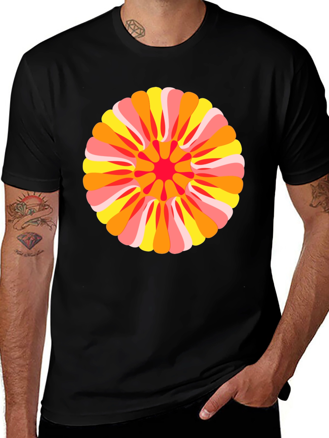 Variant 23 of Retro Floral Graphic Tee - Black Cotton T-Shirt