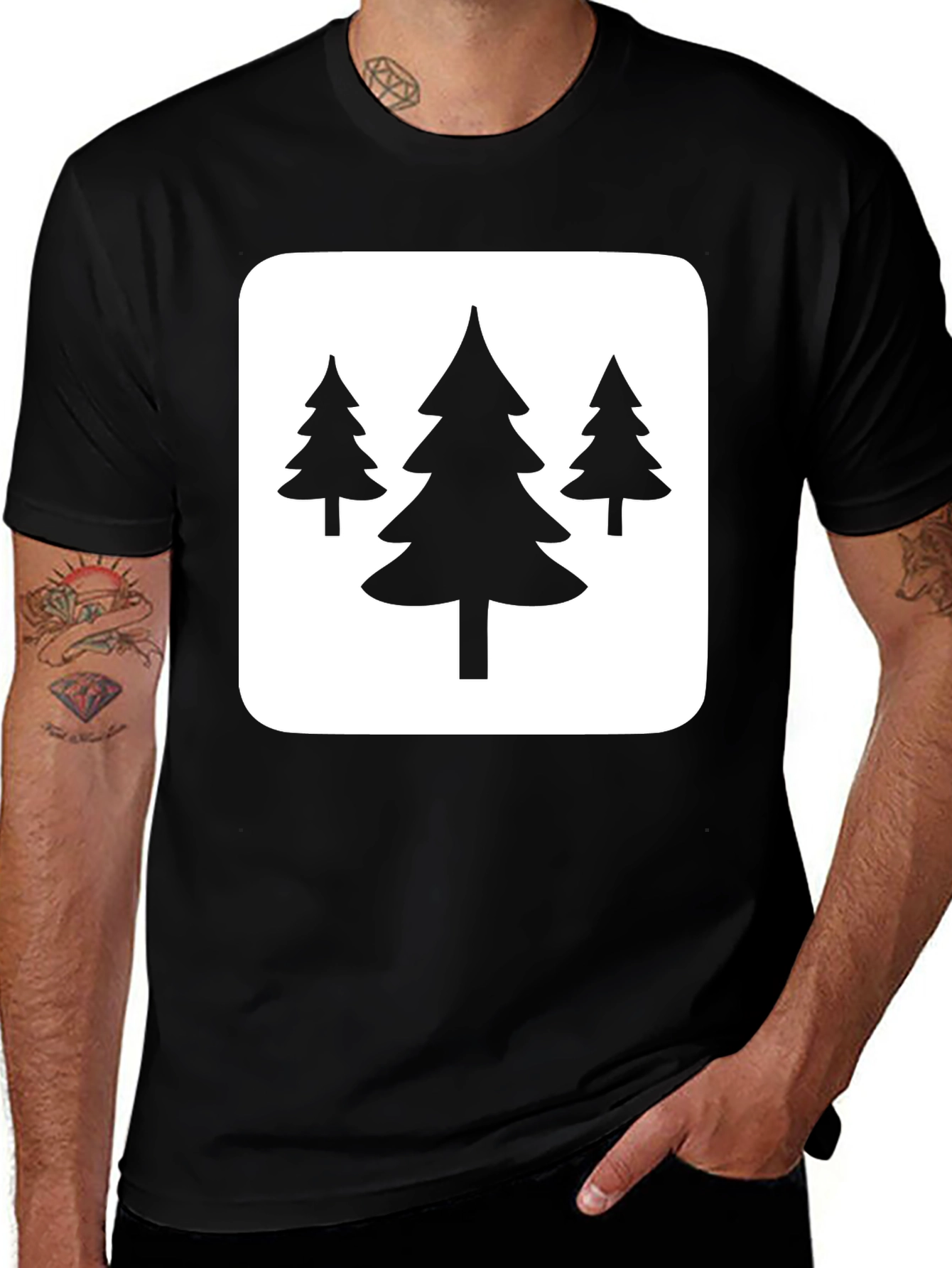 Variant 4 of Men's Black T-Shirt with Pine Tree Graphic