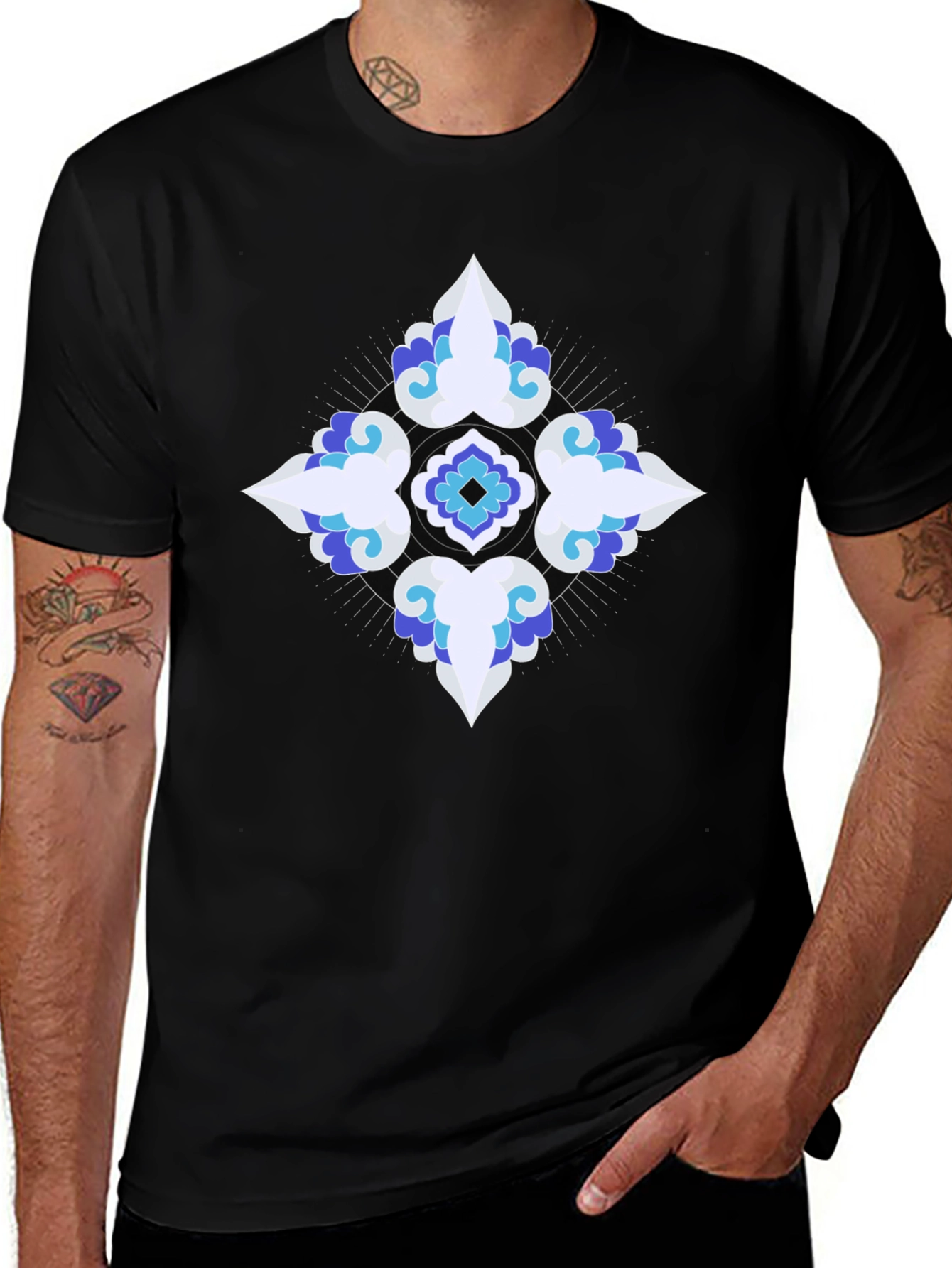 Variant 10 of Geometric Pattern Graphic Black T-Shirt