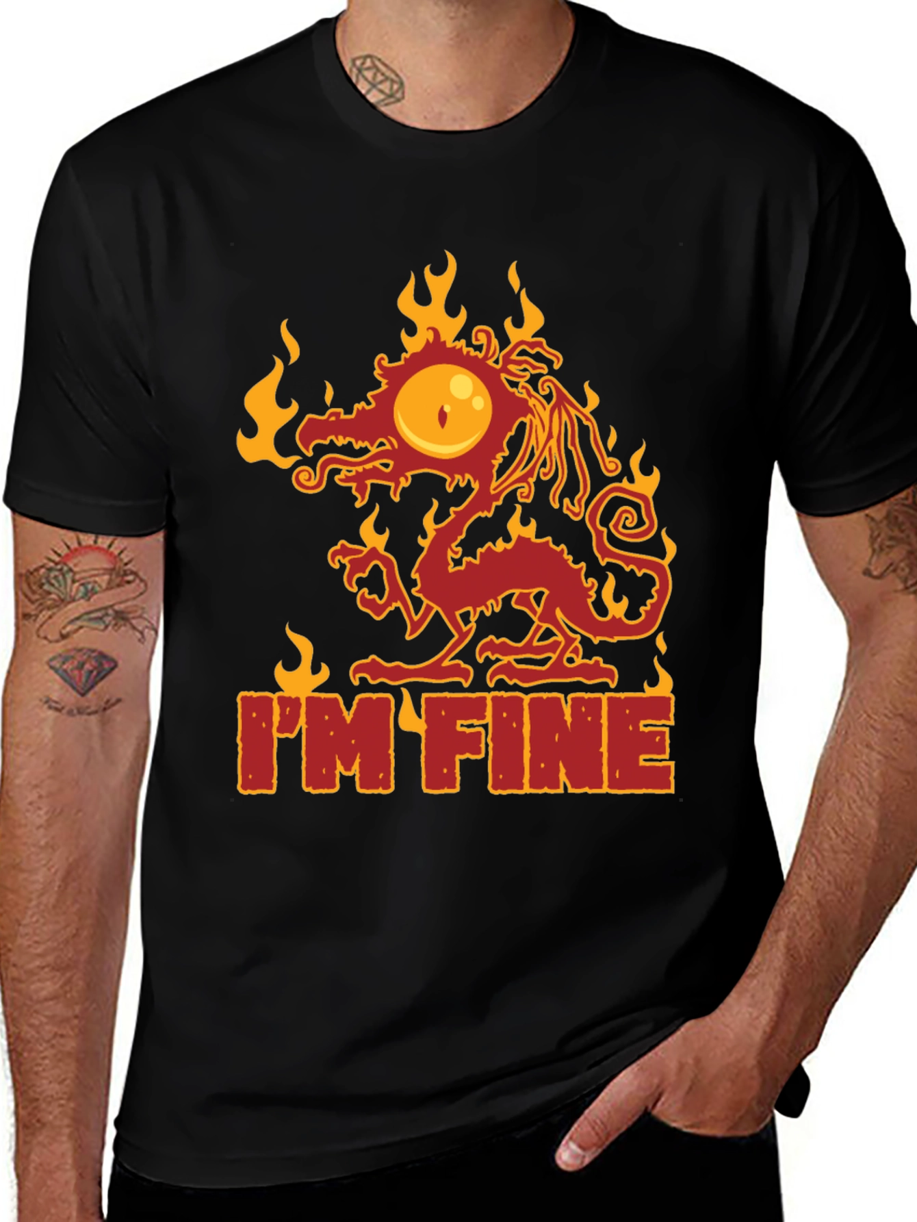 Variant 25 of I'm Fine Dragon T-Shirt - Men's Black Graphic Tee