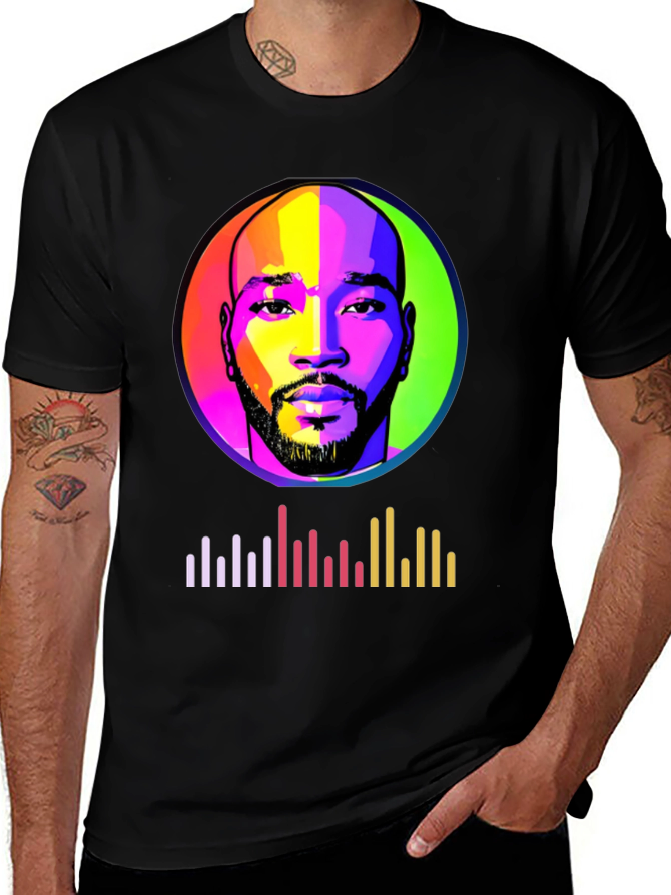 Pop Art Portrait Graphic Tee - Men's Black T-Shirt