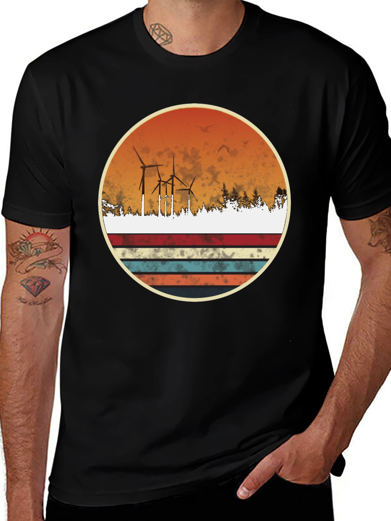 Variant 4 of Retro Wind Turbine Graphic Tee