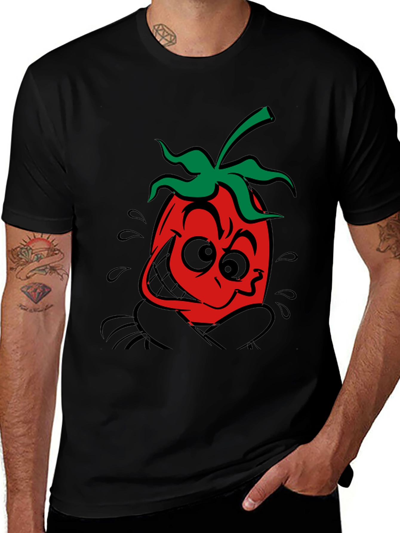 Variant 11 of Funky Tomato Graphic Tee - Black Cotton T-Shirt
