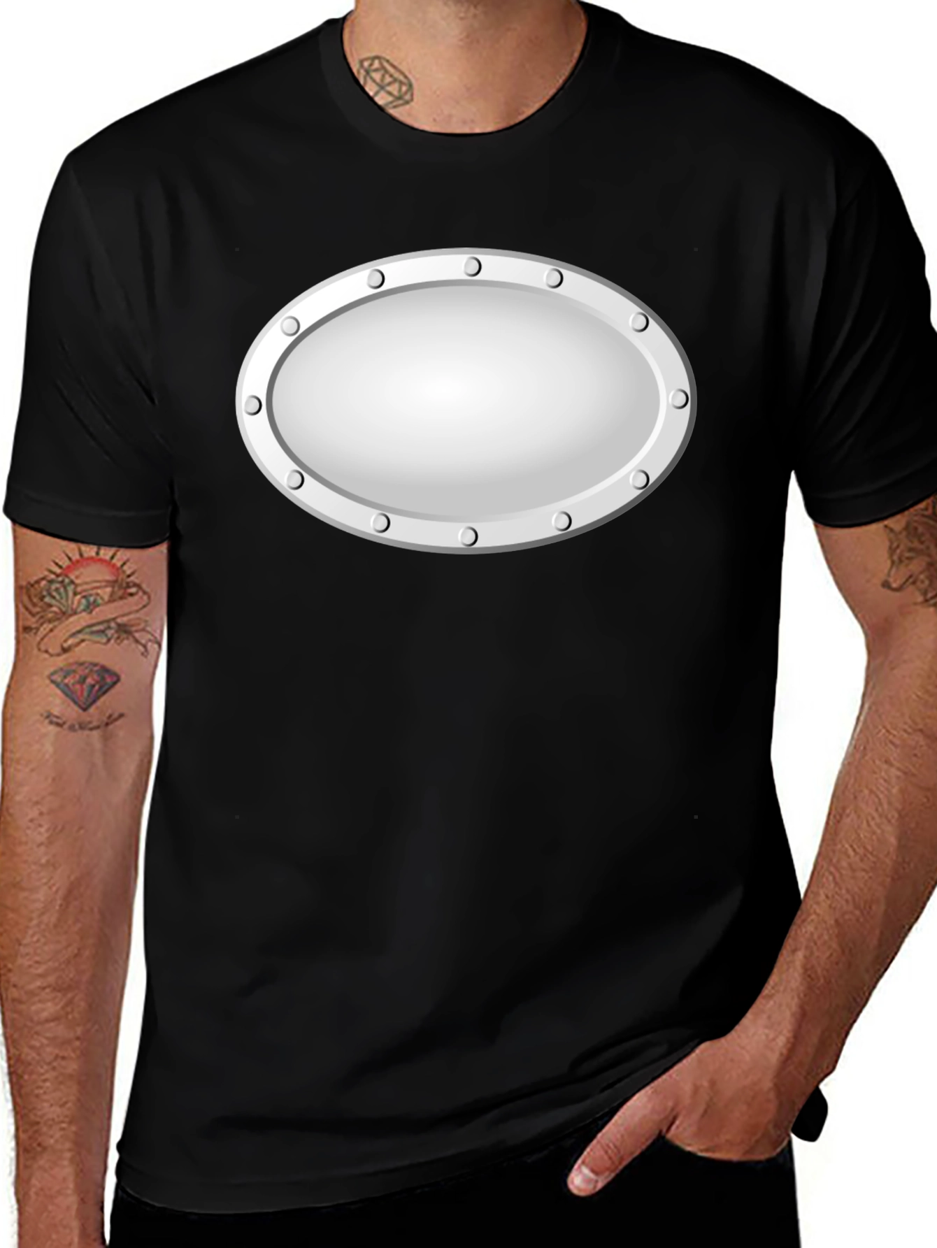 Variant 18 of Men's Black T-Shirt with Oval Graphic Design