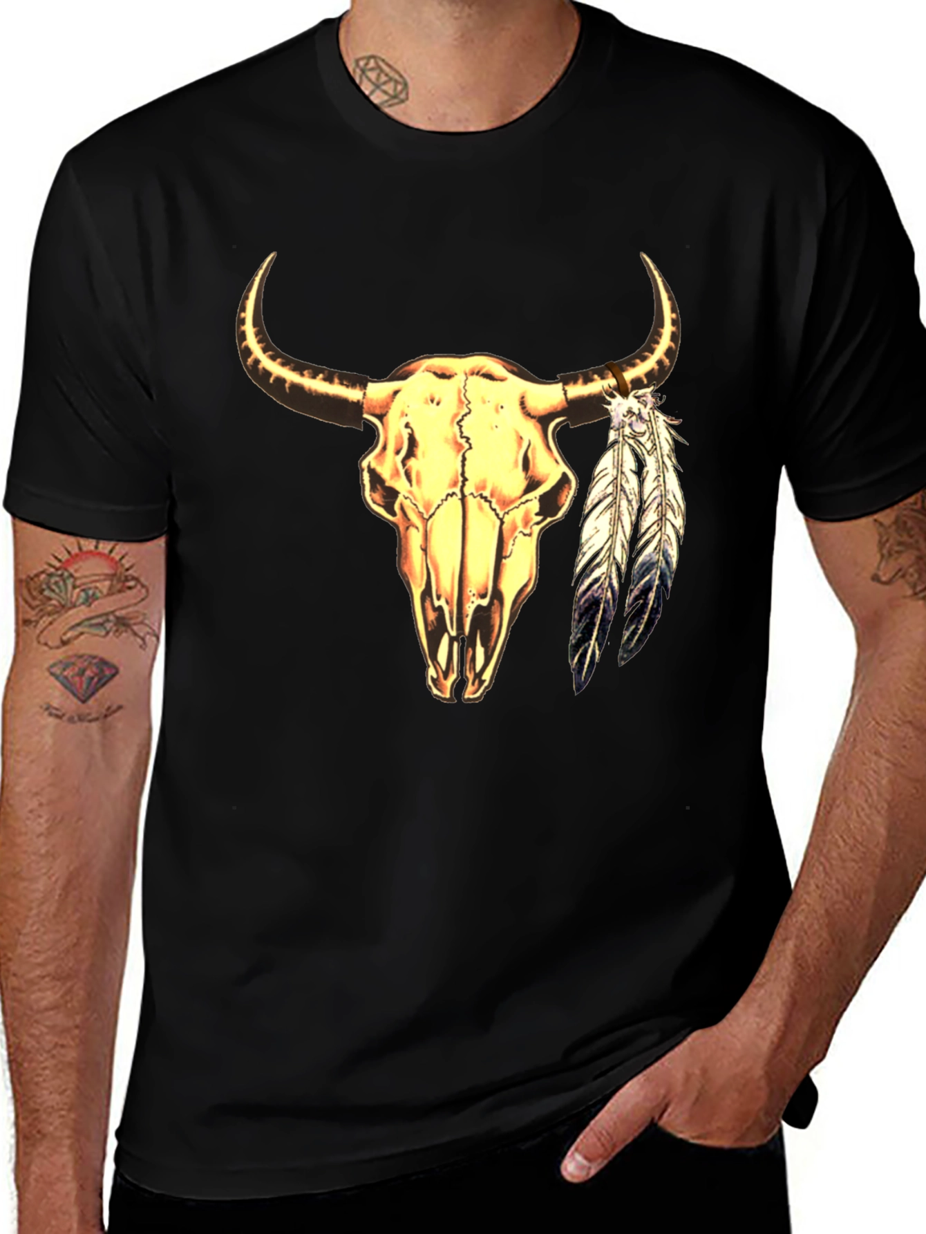 Variant 25 of Bull Skull Graphic Tee - Native American Style