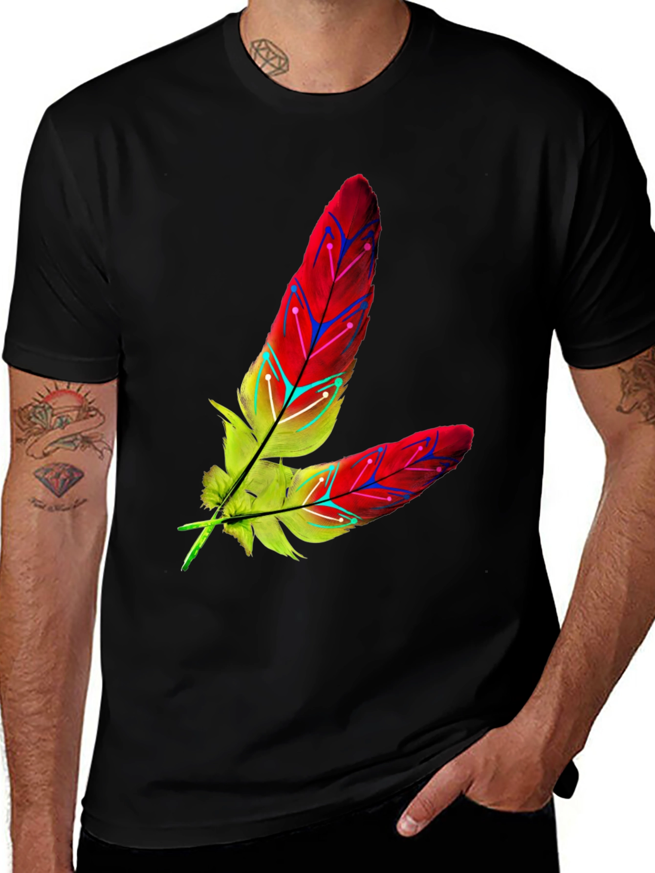 Variant 25 of Feather Graphic Tee - Stylish Men's Black T-Shirt