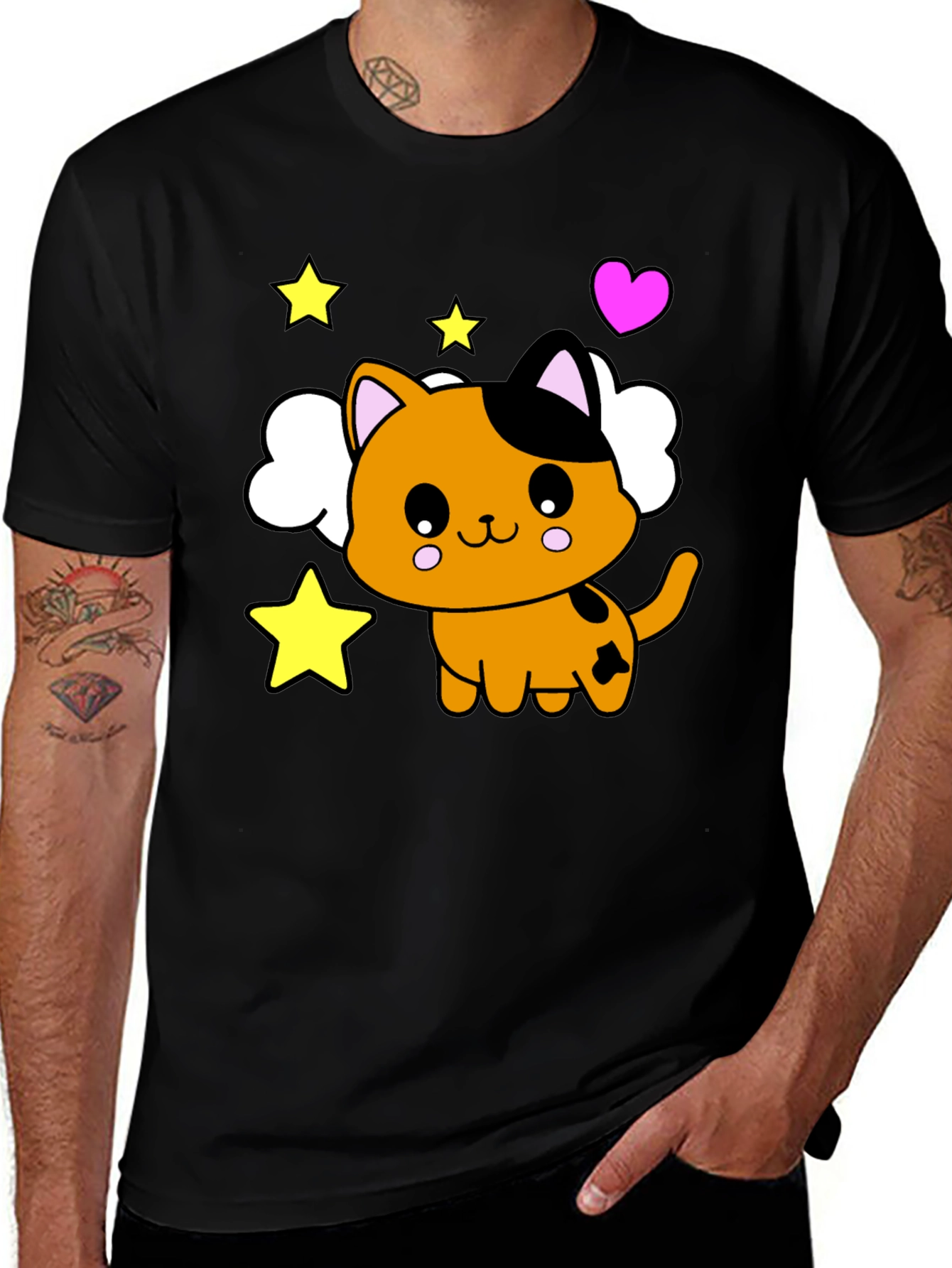 Variant 25 of Cute Cartoon Cat Graphic Black T-Shirt