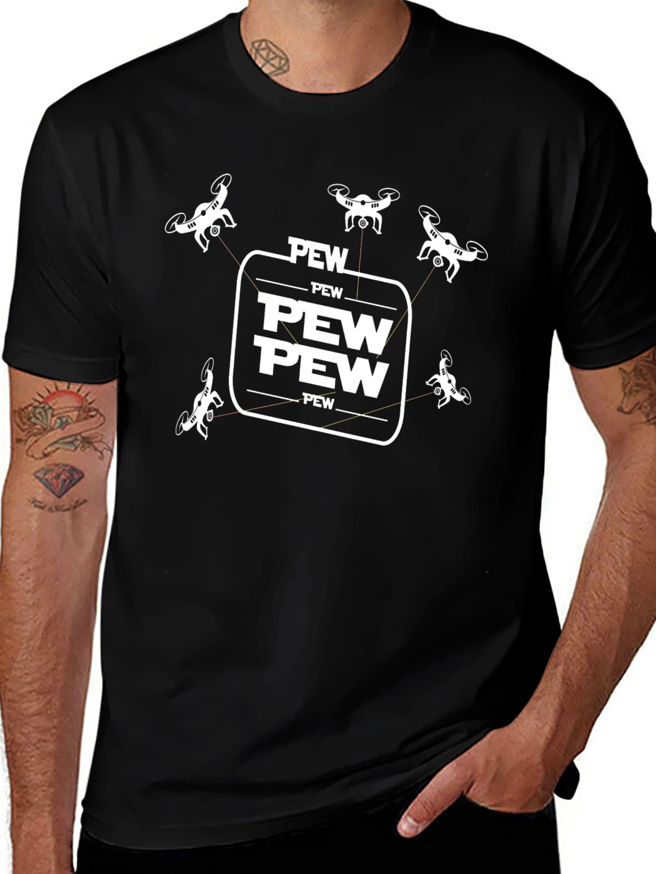 Variant 11 of Drone Pew Pew T-Shirt - Black Graphic Tee
