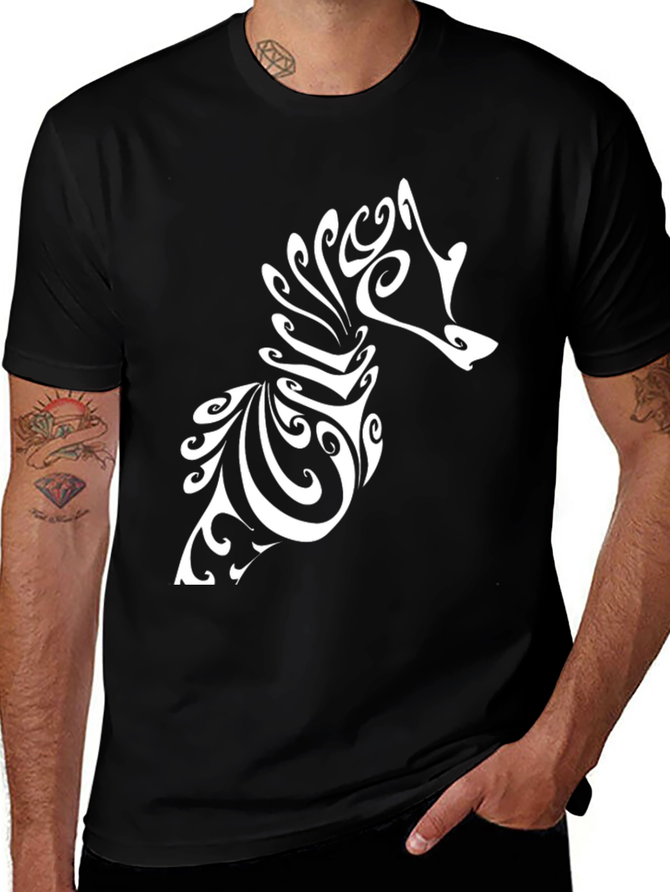 Variant 12 of Tribal Seahorse Graphic Tee - Black Cotton T-Shirt
