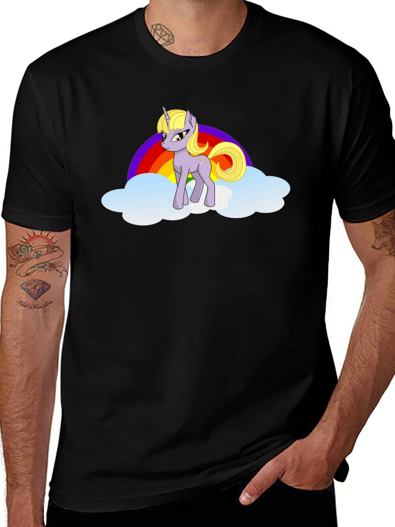 Variant 9 of Unicorn & Rainbow Graphic Tee - Black Cotton T-Shirt