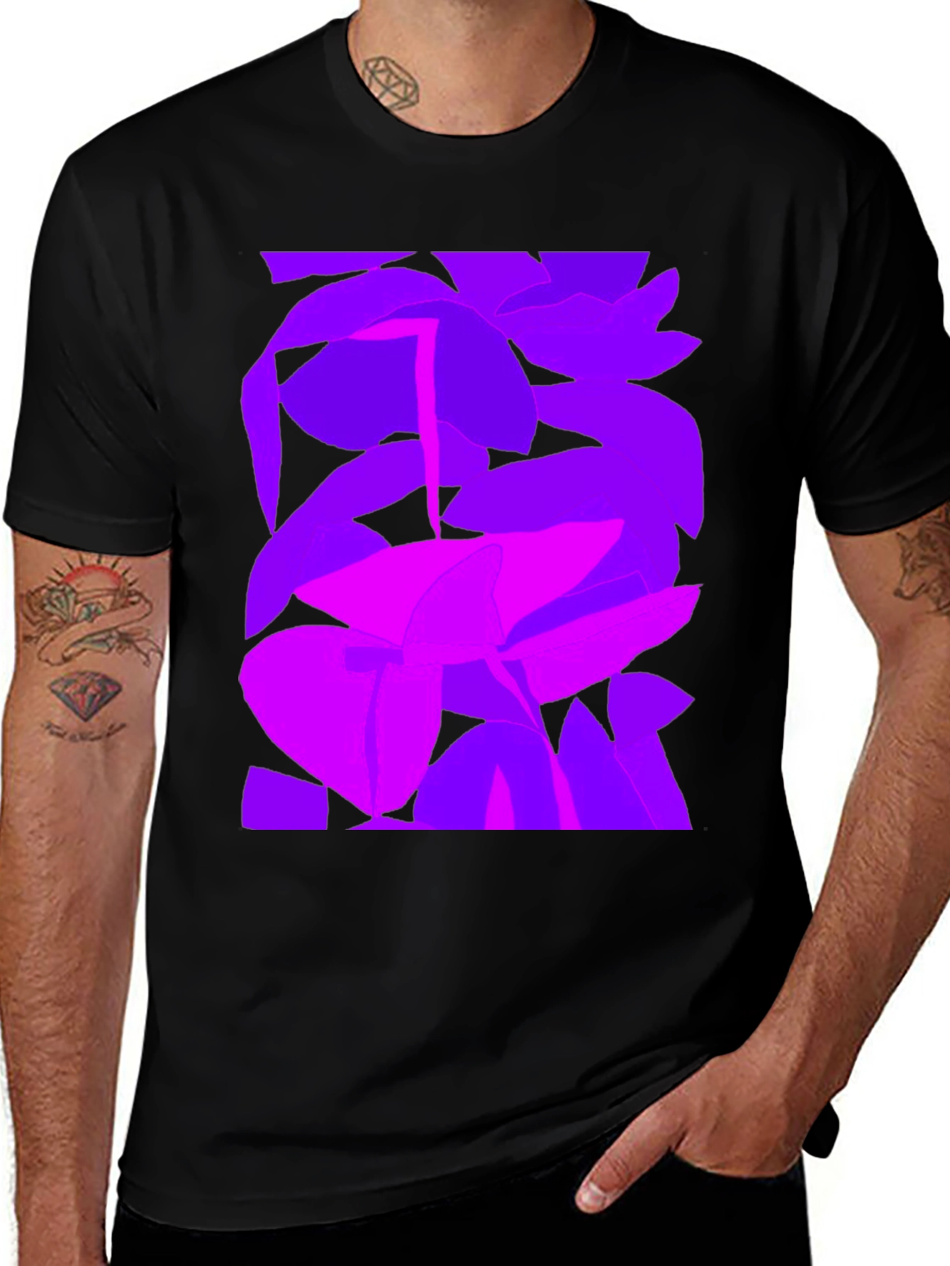 Variant 4 of Abstract Purple & Pink Graphic Black T-Shirt