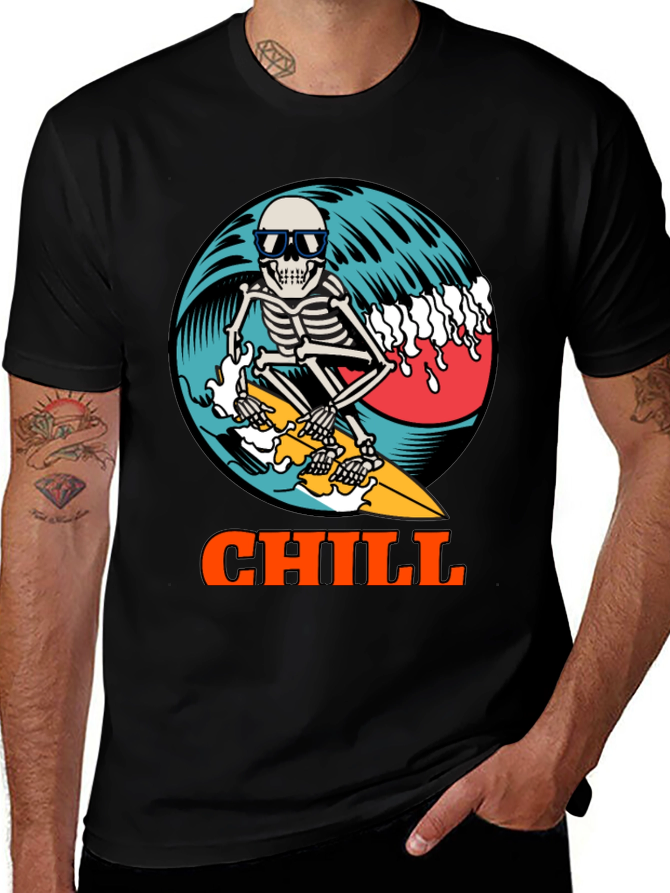 Variant 19 of Chill Skeleton Surfer Graphic Tee