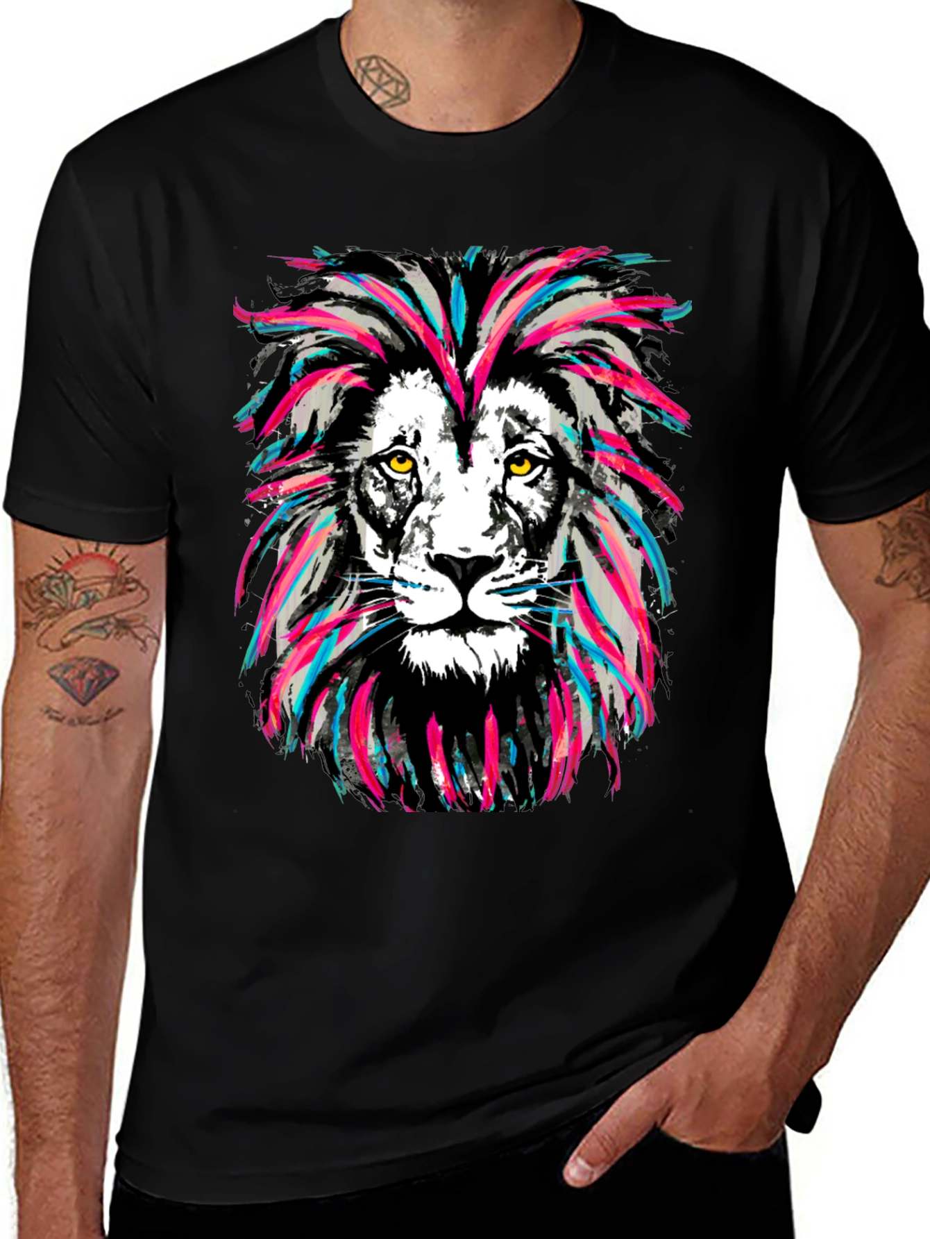 Lion Graphic Print Crew Neck T-Shirt