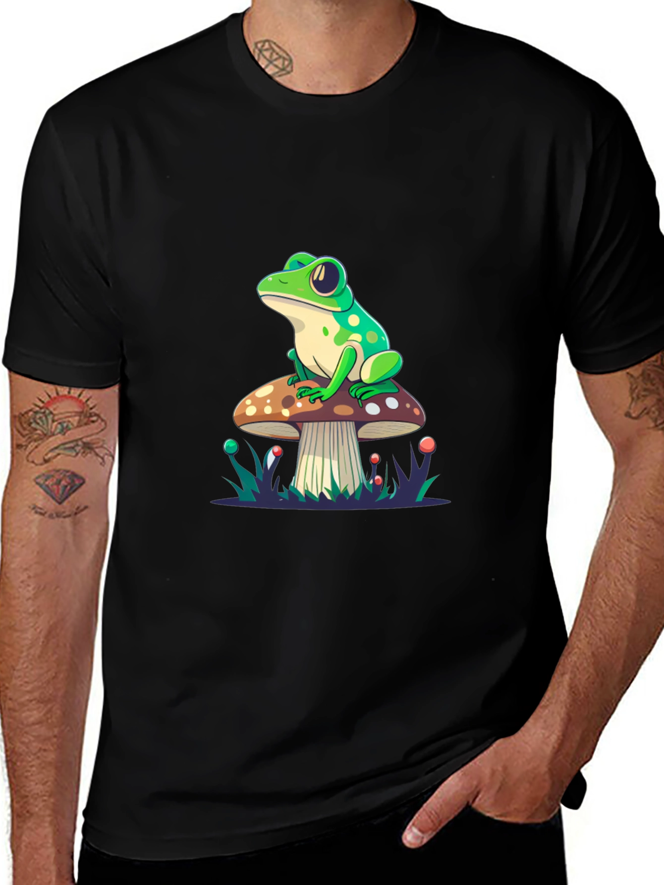 Variant 29 of Frog on Mushroom Graphic Tee - Black