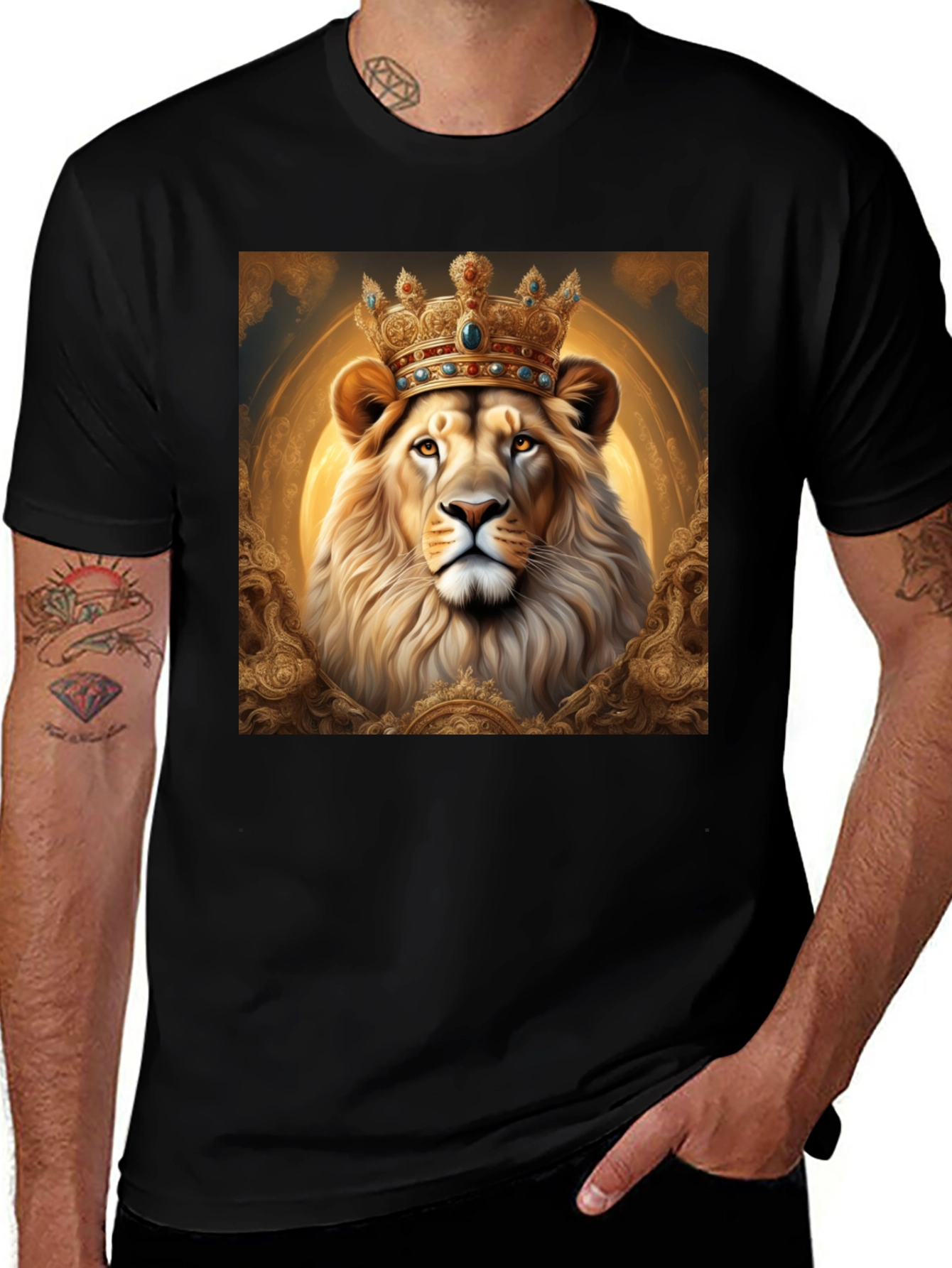 Variant 30 of Royal Lion King Graphic Tee - Black Cotton T-Shirt