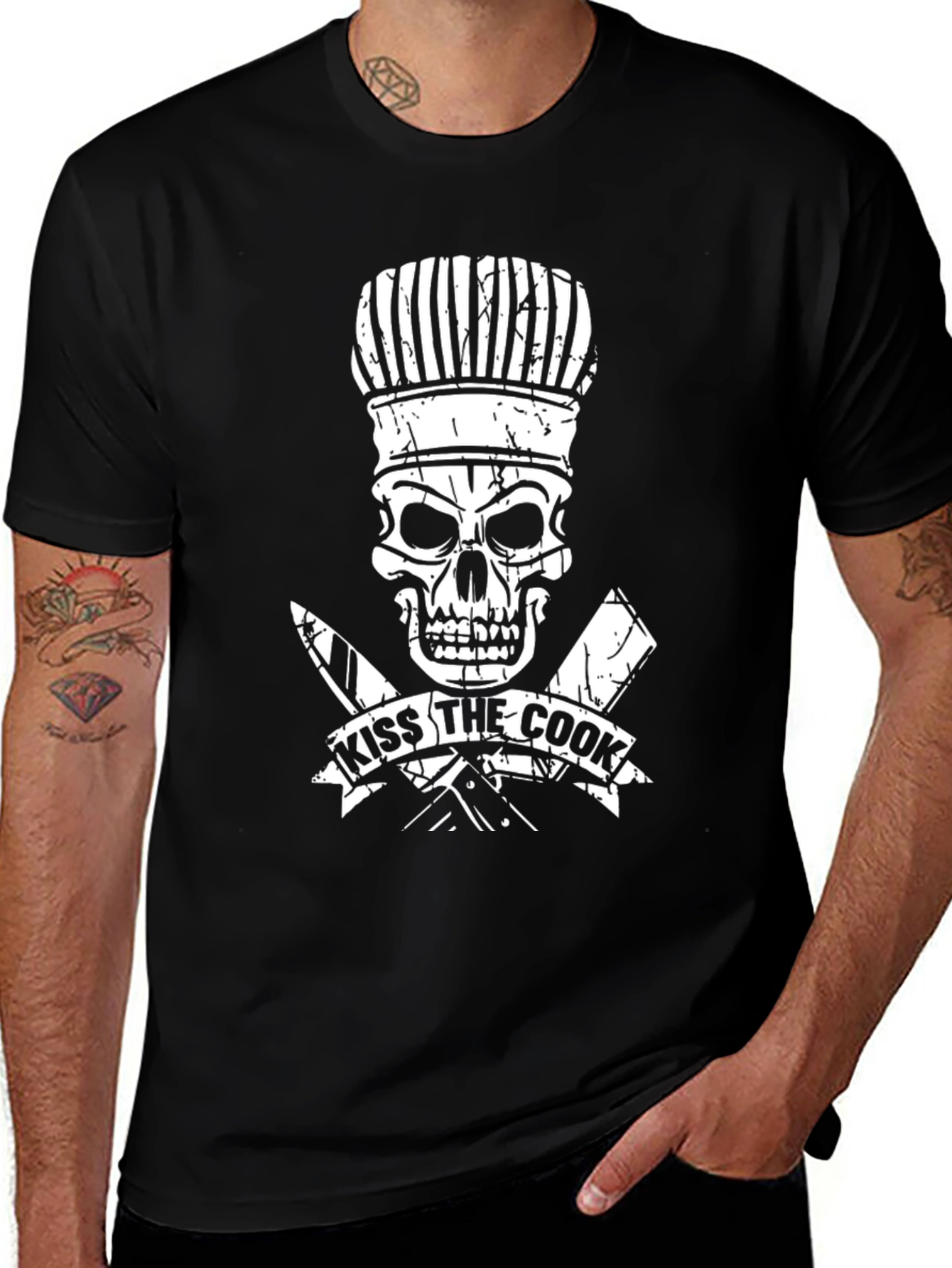 Variant 3 of Kiss the Cook Skull T-Shirt - Chef's Humor
