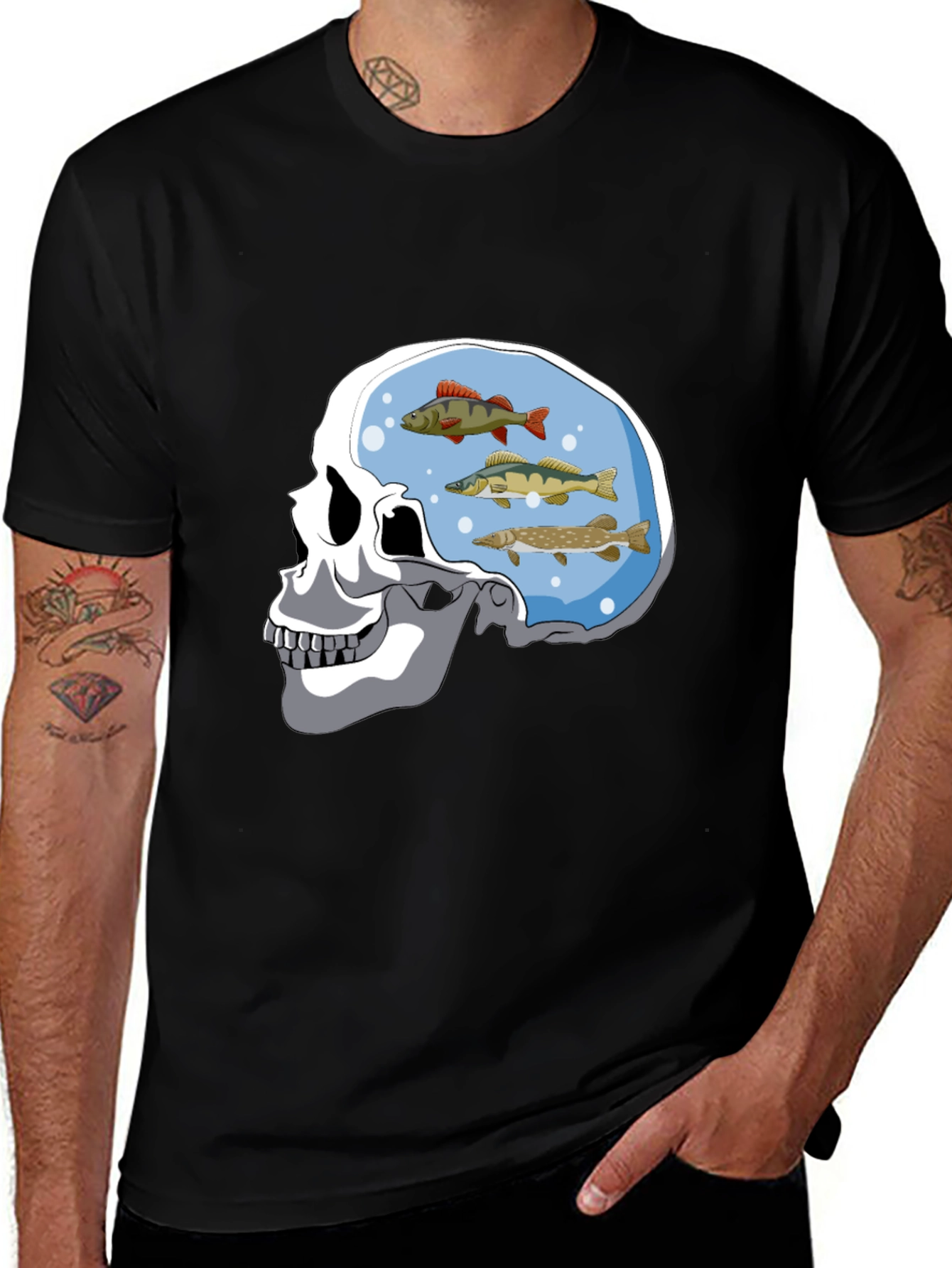 Variant 26 of Skull Fish Brain Black Graphic Tee