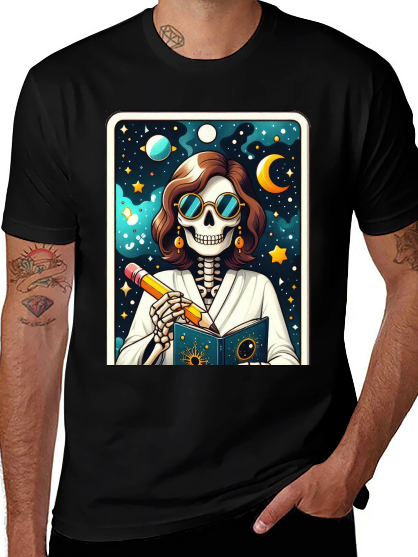 Variant 23 of Cosmic Skeleton Writer Graphic Tee