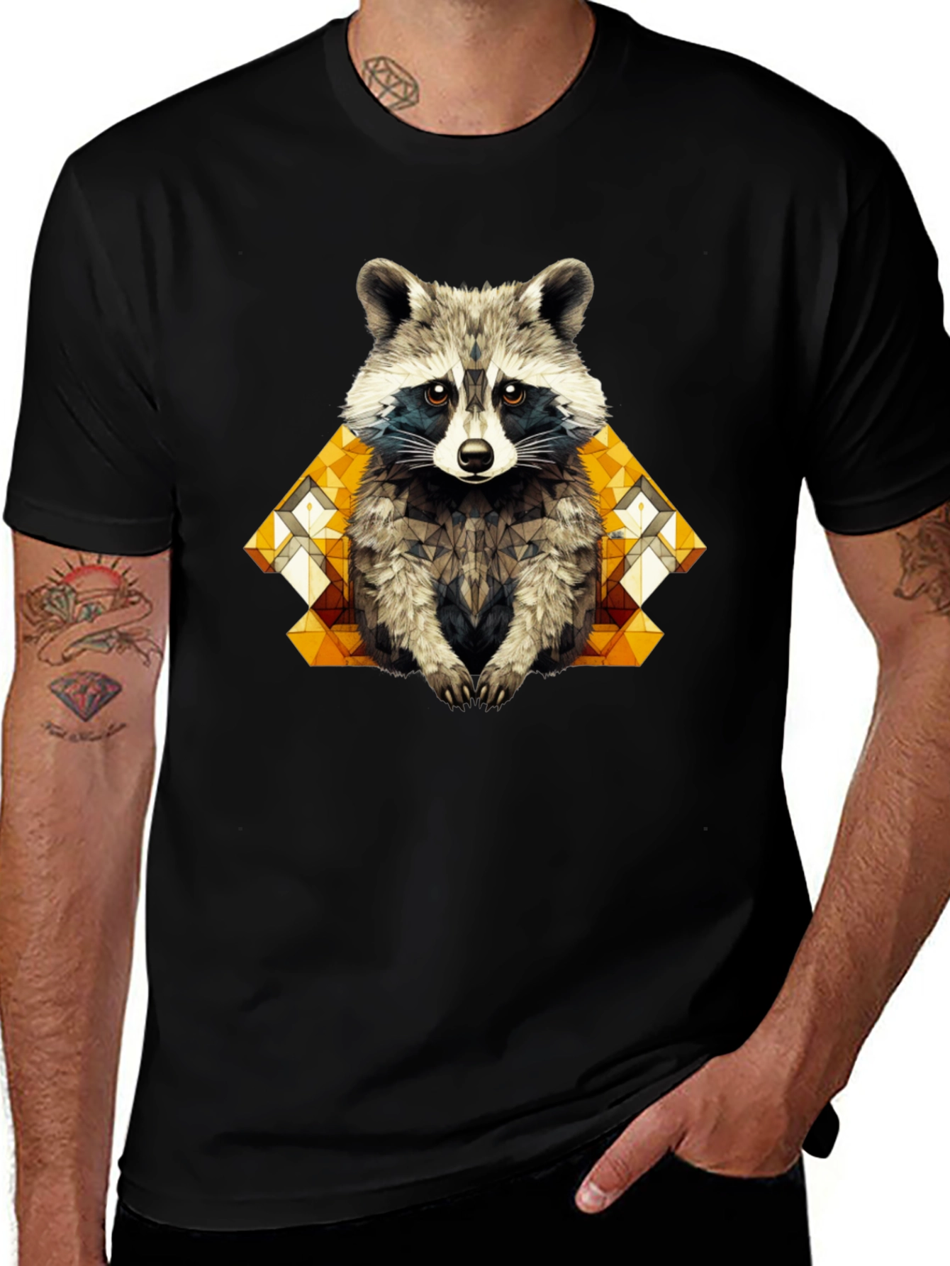 Variant 14 of Geometric Raccoon Graphic Tee - Men's Black T-Shirt