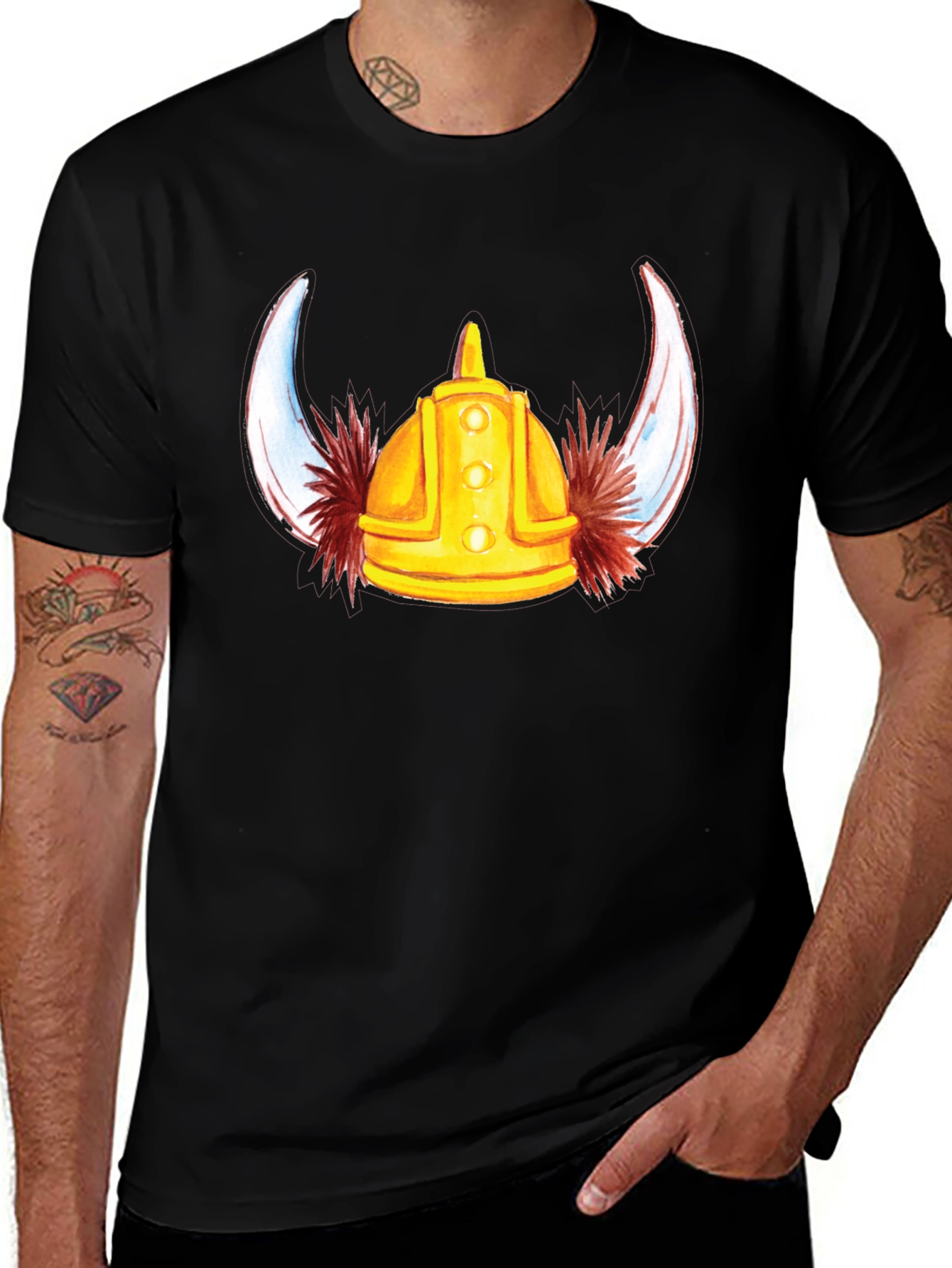 Variant 19 of Viking Helmet Graphic Tee - Black Cotton T-Shirt