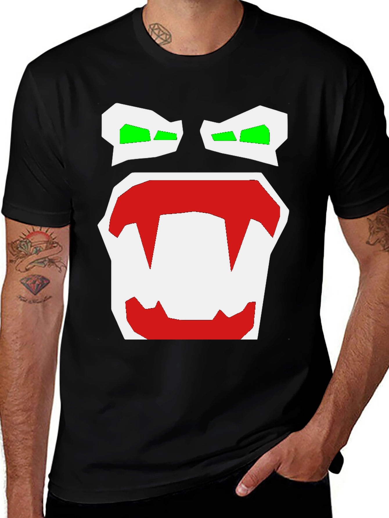 Variant 14 of Monster Face Graphic Tee - Black Cotton Blend