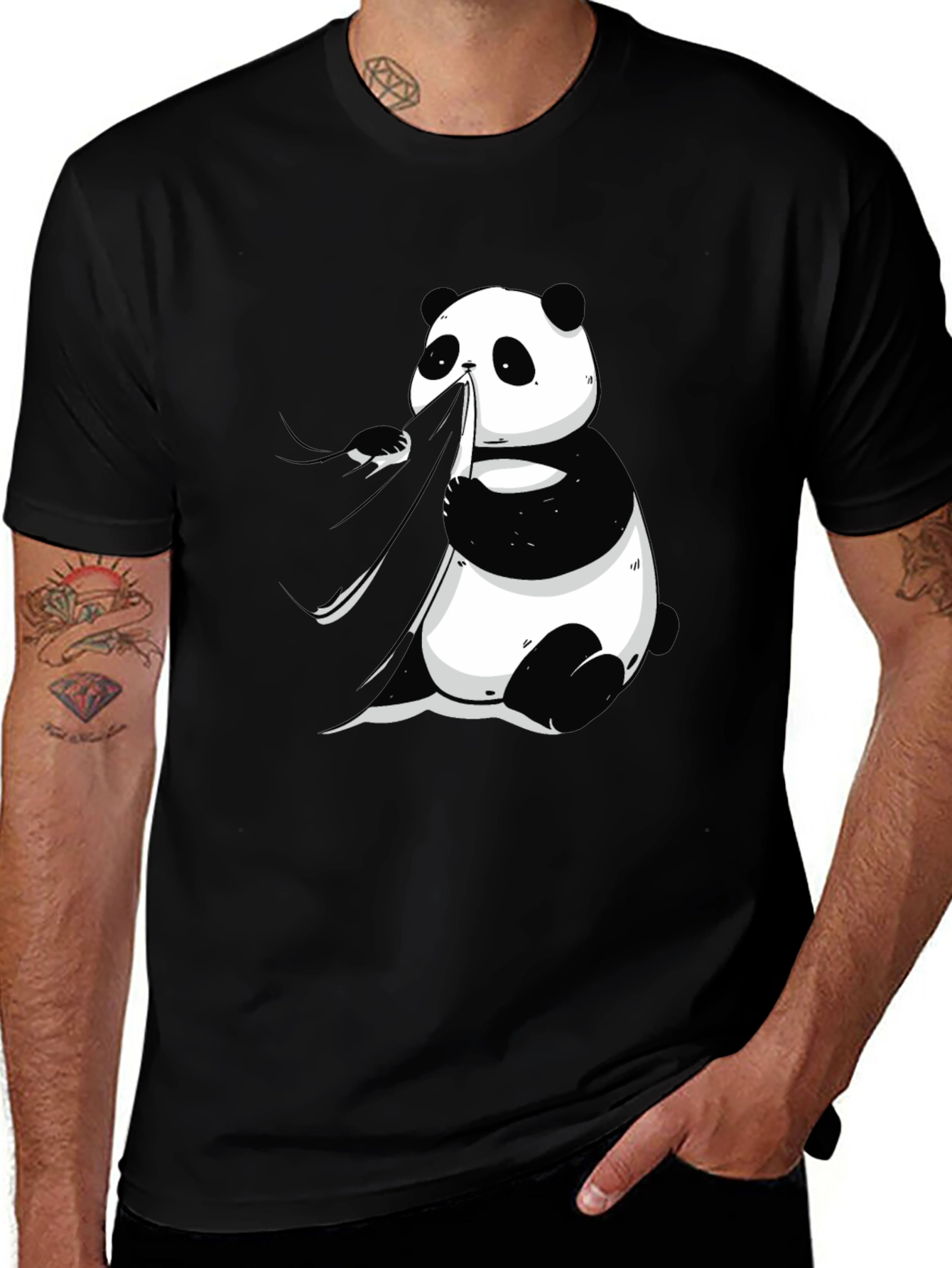 Variant 28 of Panda Eating Bamboo Graphic Tee - Men's Black T-Shirt