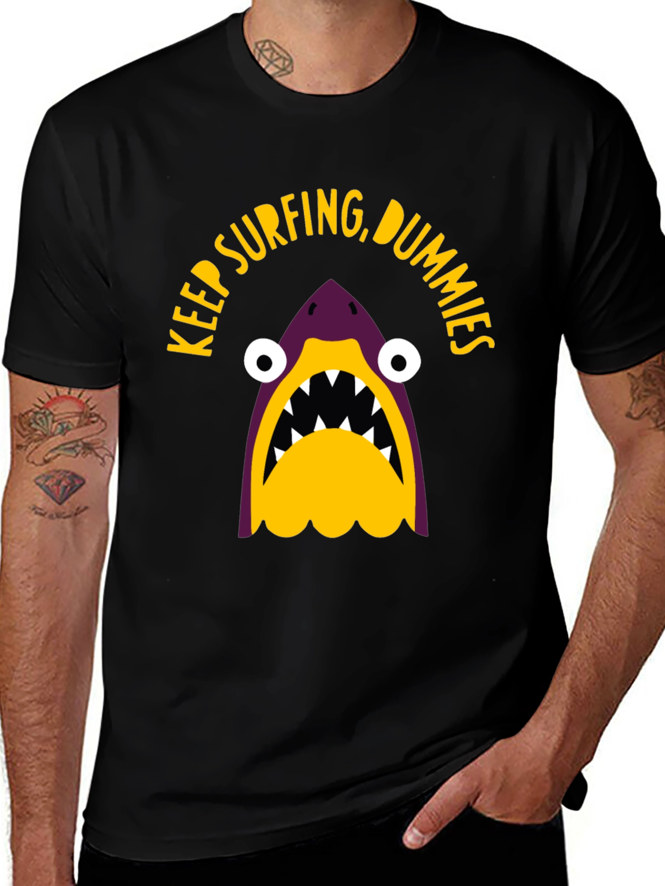 Variant 23 of Keep Surfing Dummies Graphic Black Tee