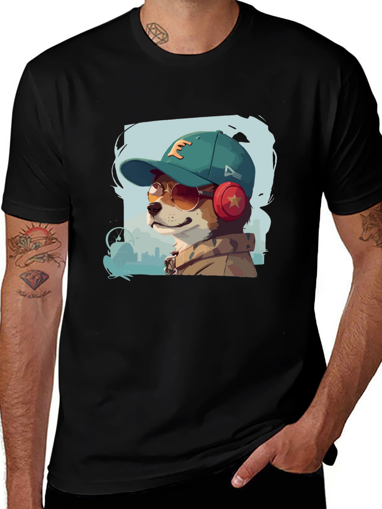 Variant 26 of Cool Dog Graphic Tee - Men's Black T-Shirt