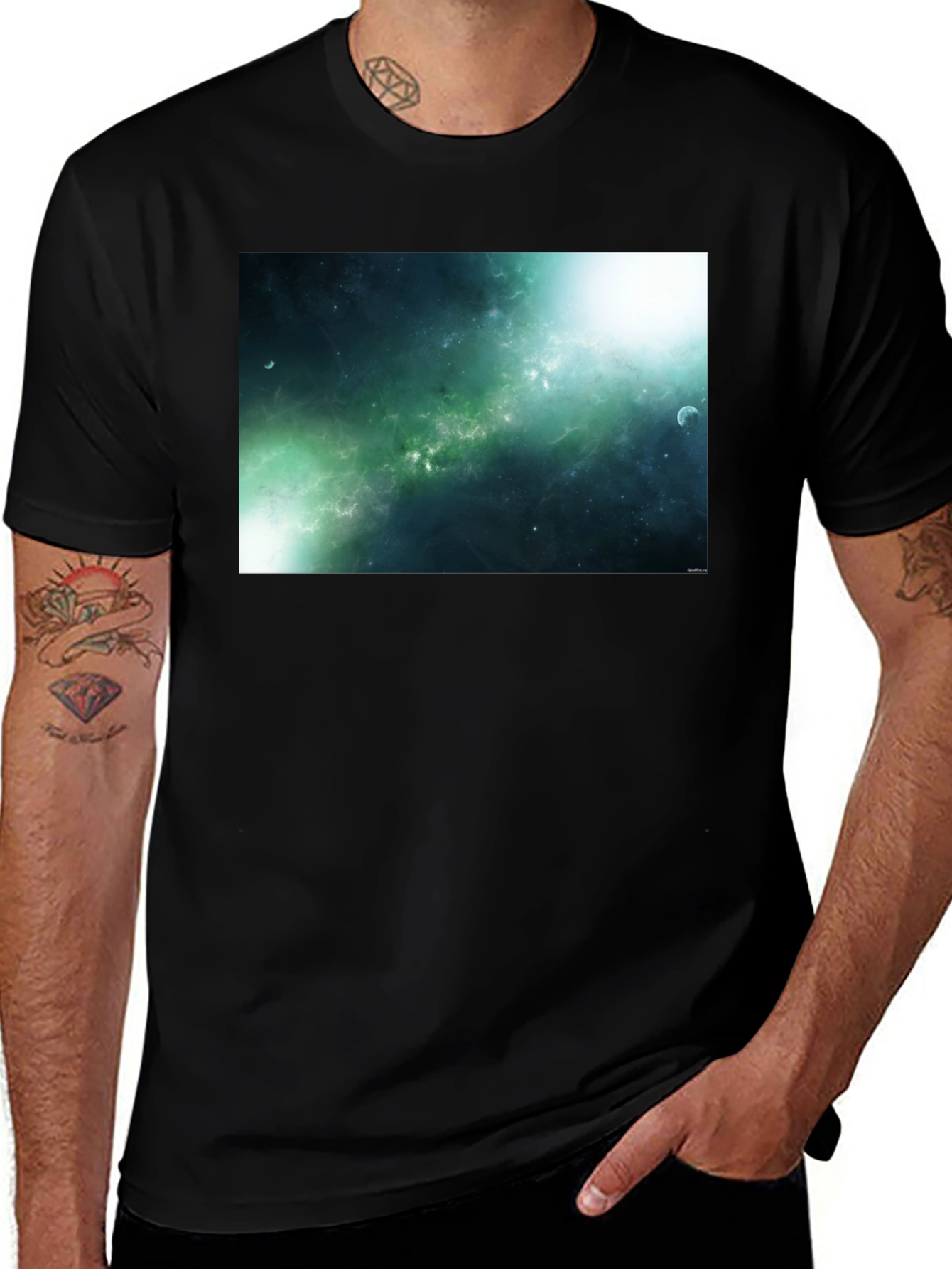 Cosmic Nebula Graphic Tee - Black Cotton T-Shirt