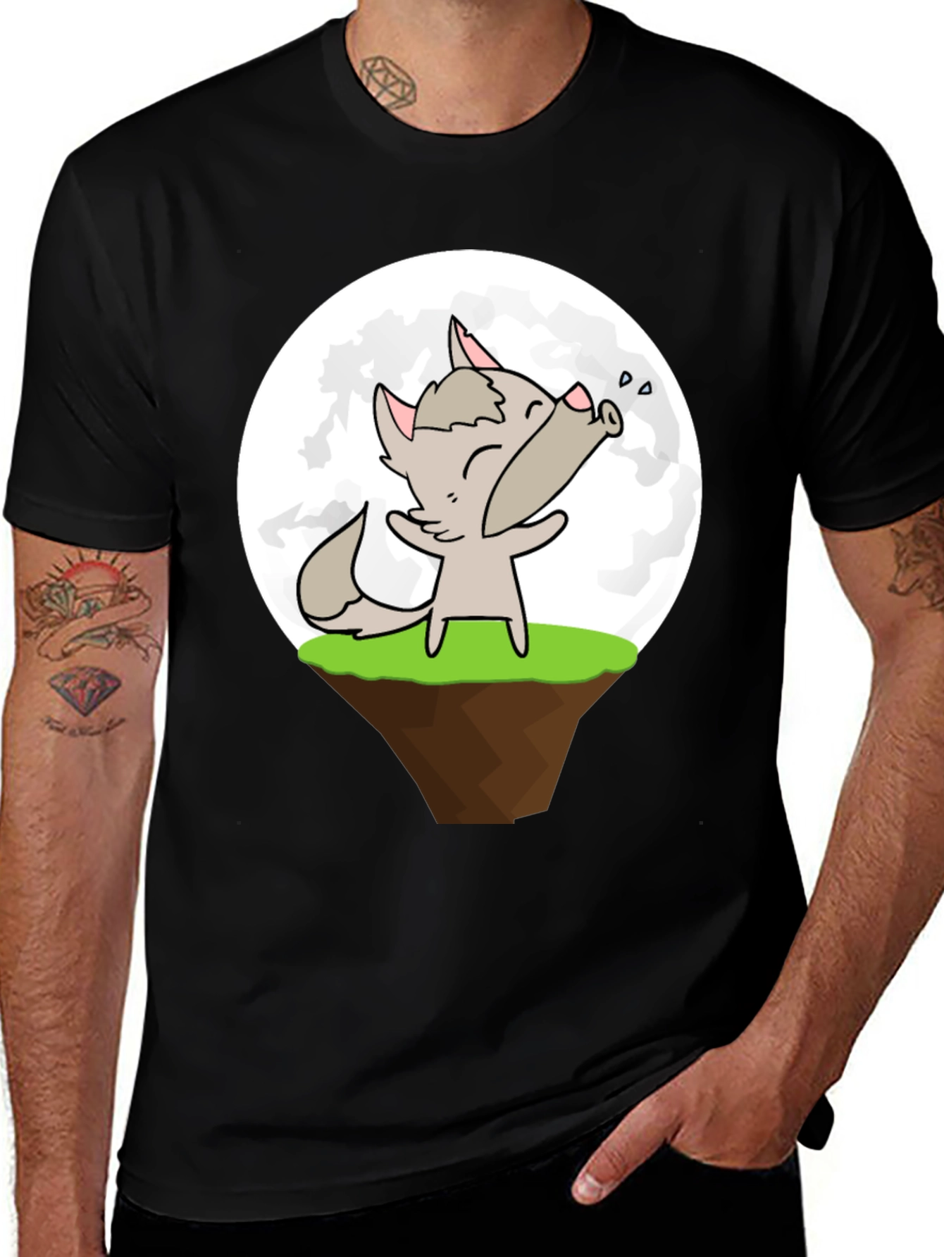 Variant 4 of Cartoon Wolf Howling at the Moon Graphic T-Shirt
