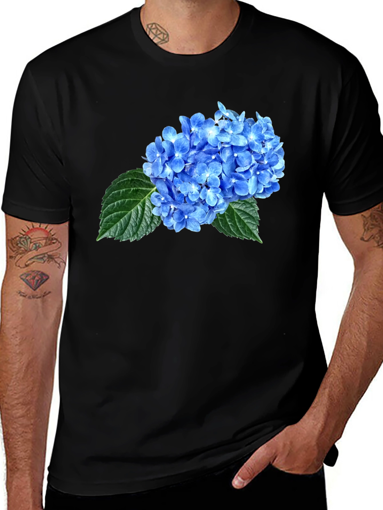 Variant 4 of Blue Hydrangea Graphic Tee - Unisex Black T-Shirt