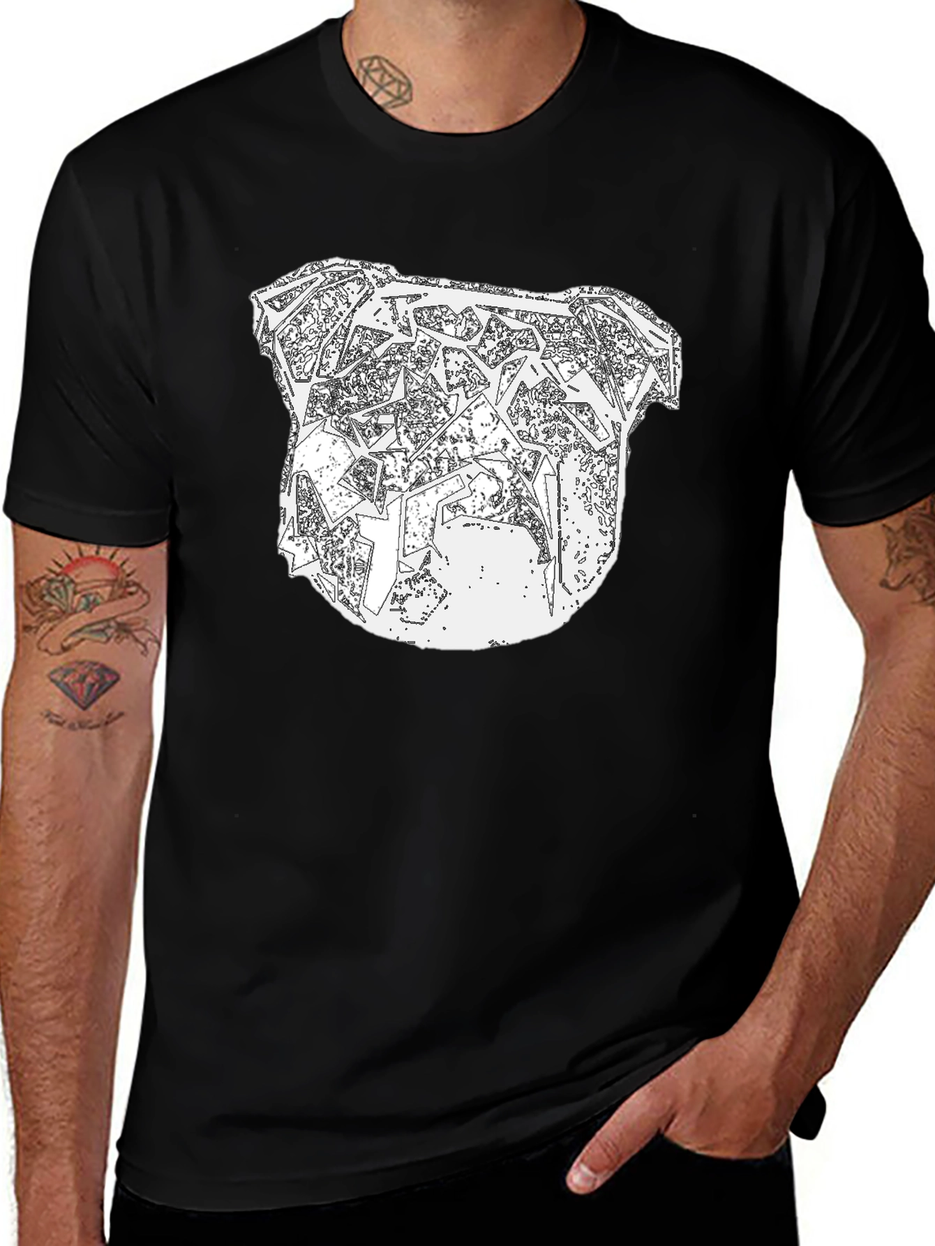 Abstract Bulldog Graphic Tee - Men's Black T-Shirt