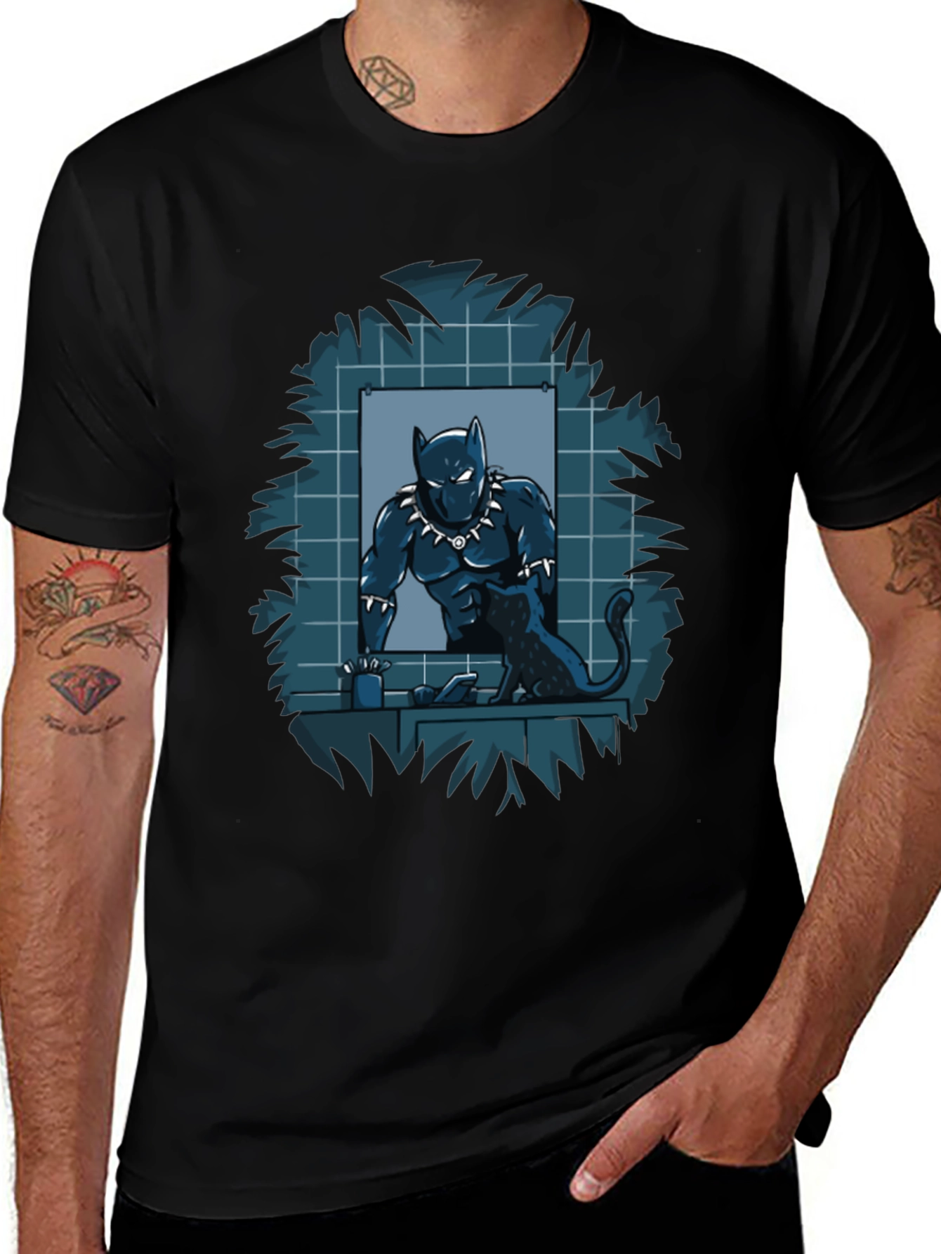 Black Panther & Cat T-Shirt - Wakanda Forever Tee