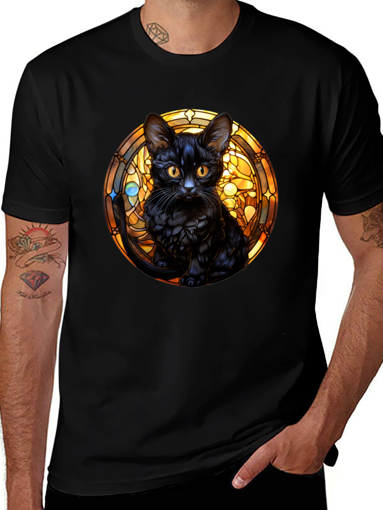 Variant 15 of Black Cat Stained Glass Graphic Tee