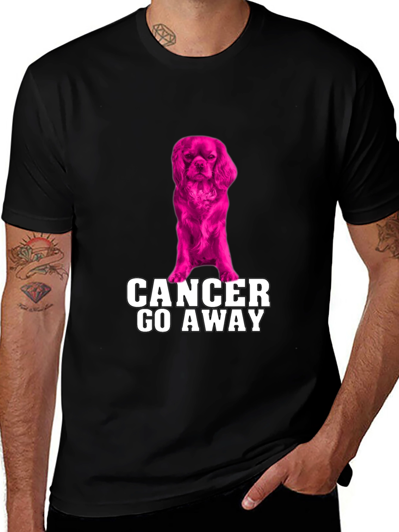 Variant 21 of Cancer Go Away T-Shirt with Dog Graphic
