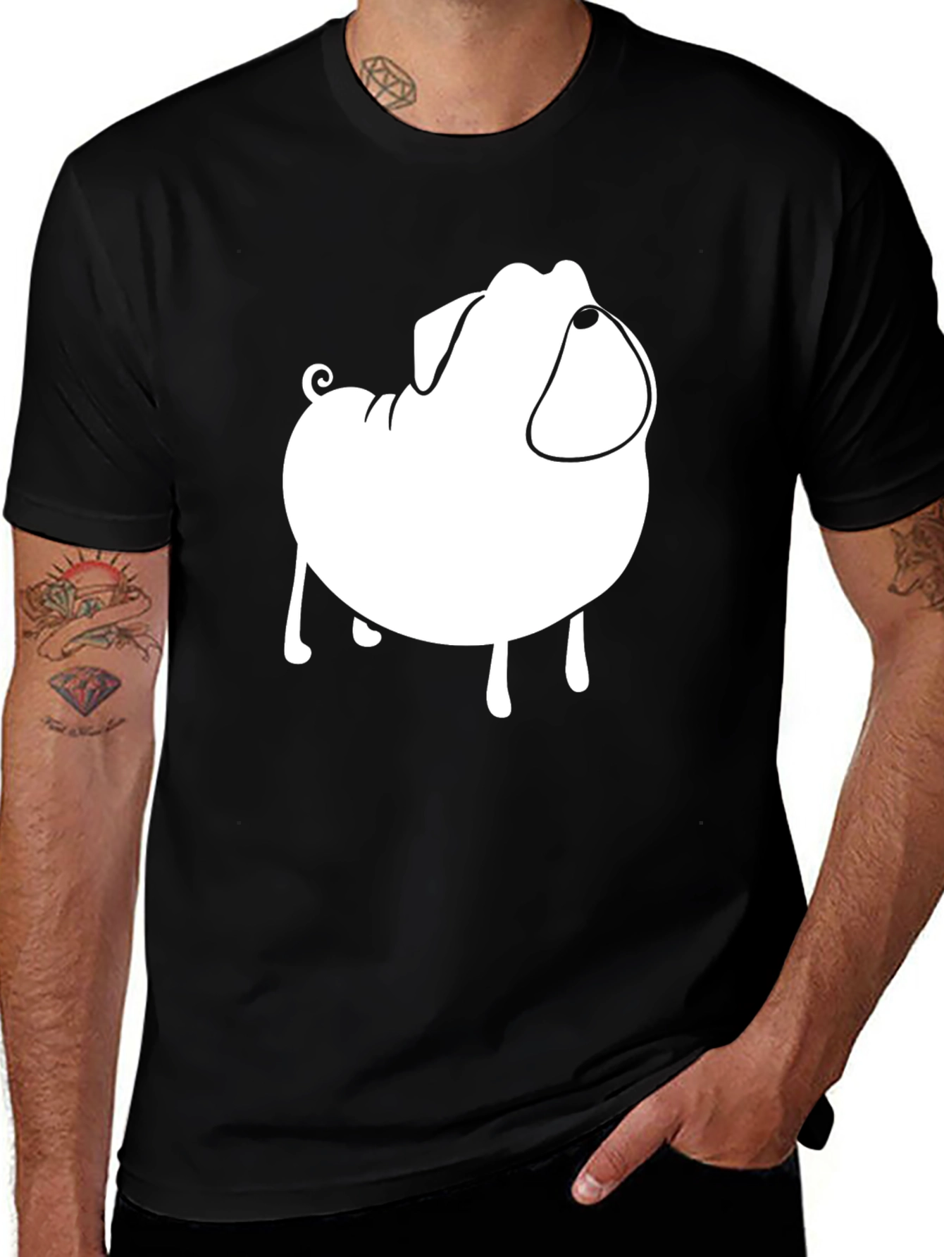 Variant 13 of Men's Black T-Shirt with Cartoon Pug Graphic