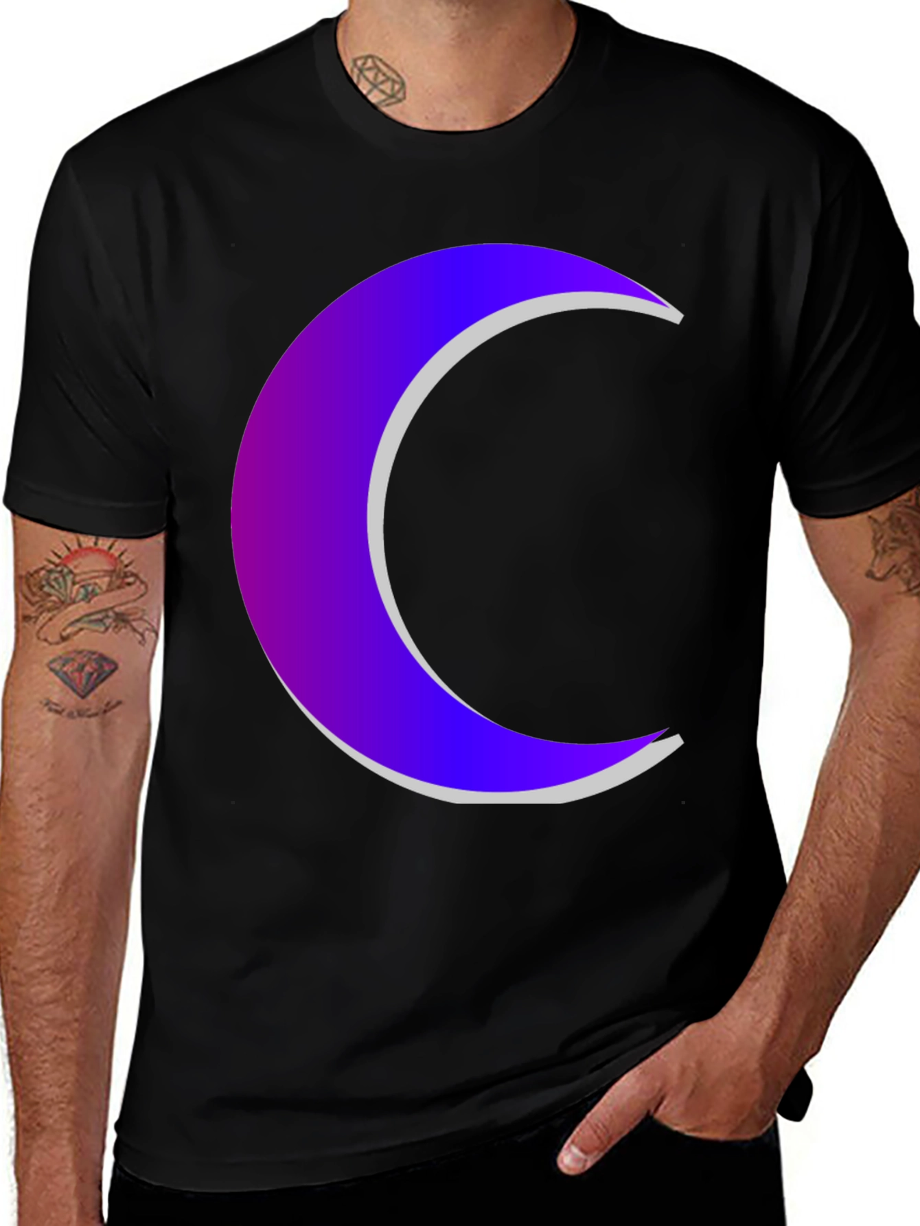 Variant 11 of Crescent Moon Graphic Tee - Black Cotton Blend
