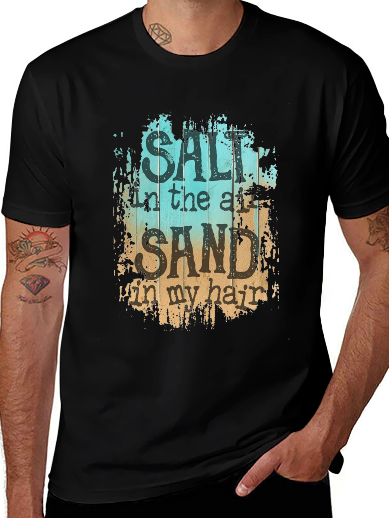 Variant 27 of Salt Air Sand Hair Graphic Tee - Beach Vibe Shirt