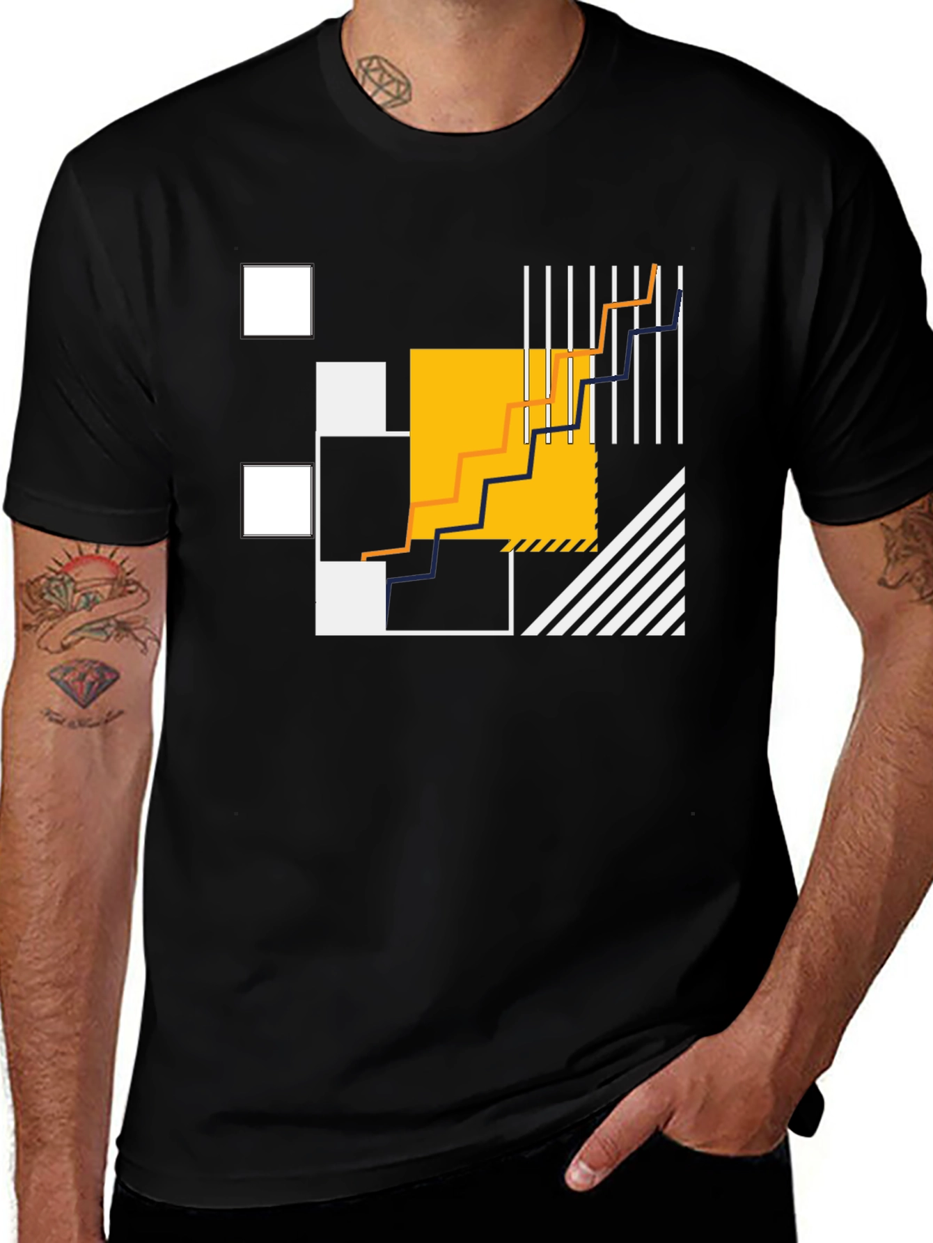 Variant 17 of Geometric Graphic Print Black T-Shirt