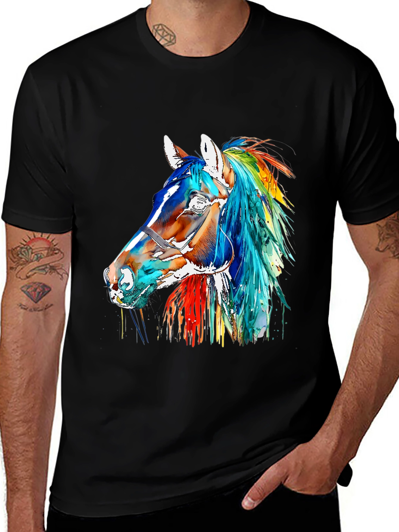 Variant 6 of Colorful Horse Graphic Tee - Artistic Style